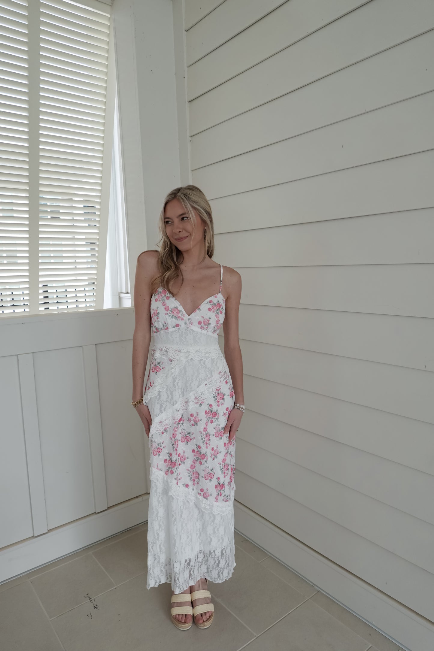 Tiffany Floral Lace Tiered Maxi Dress