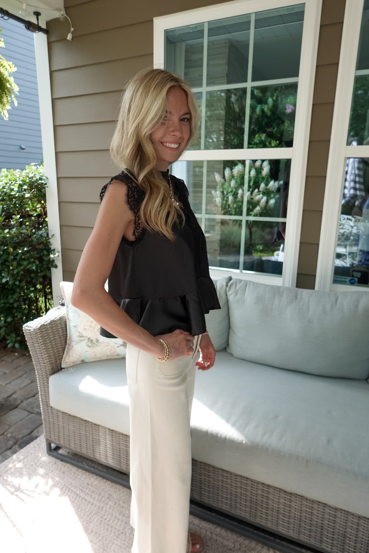 Sadie Satin Lace Peplum Top