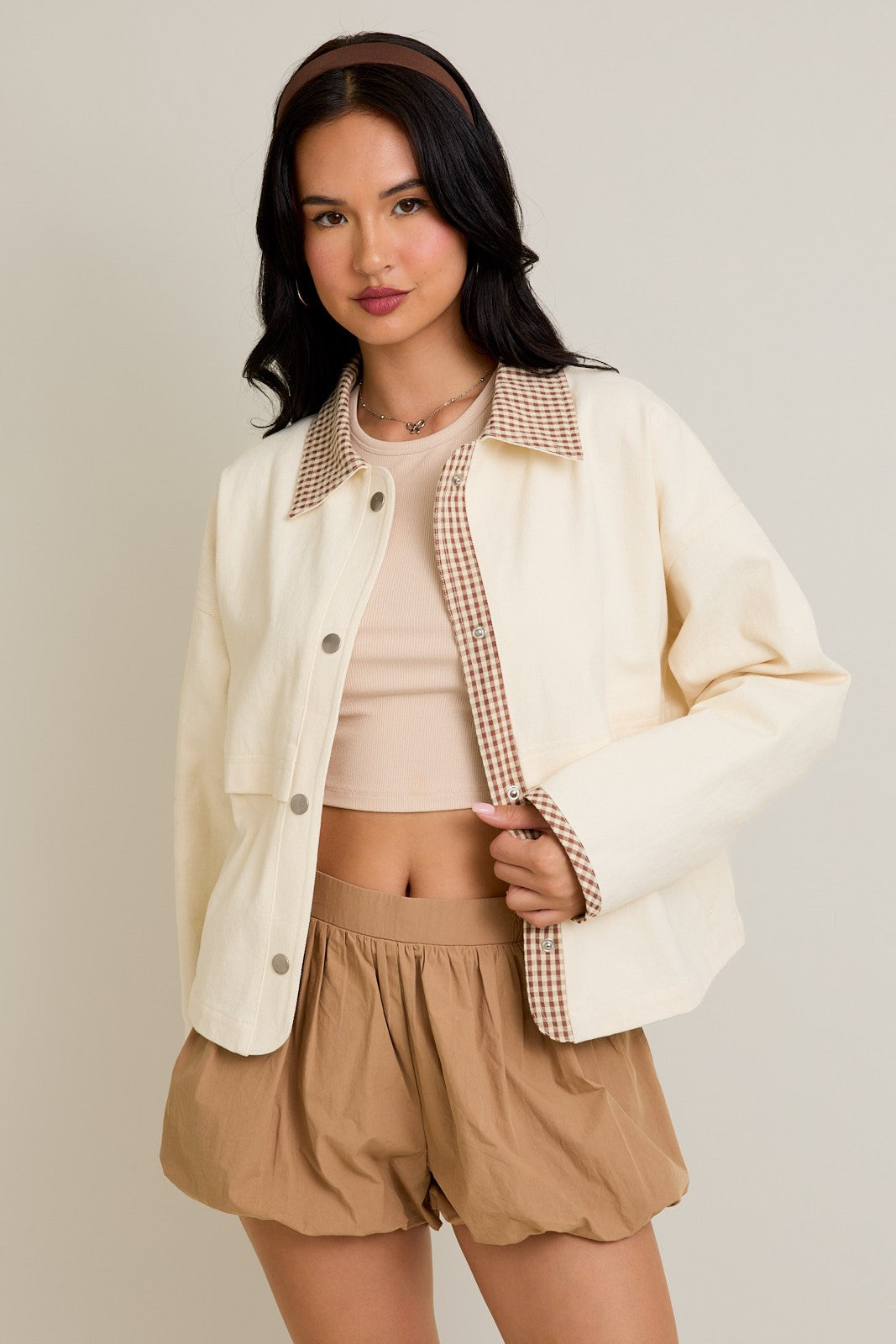 Gigi Gingham Trim Jacket Cream