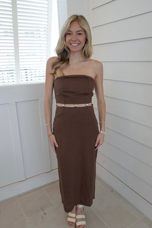 Meg Strapless Beaded Midi Dress