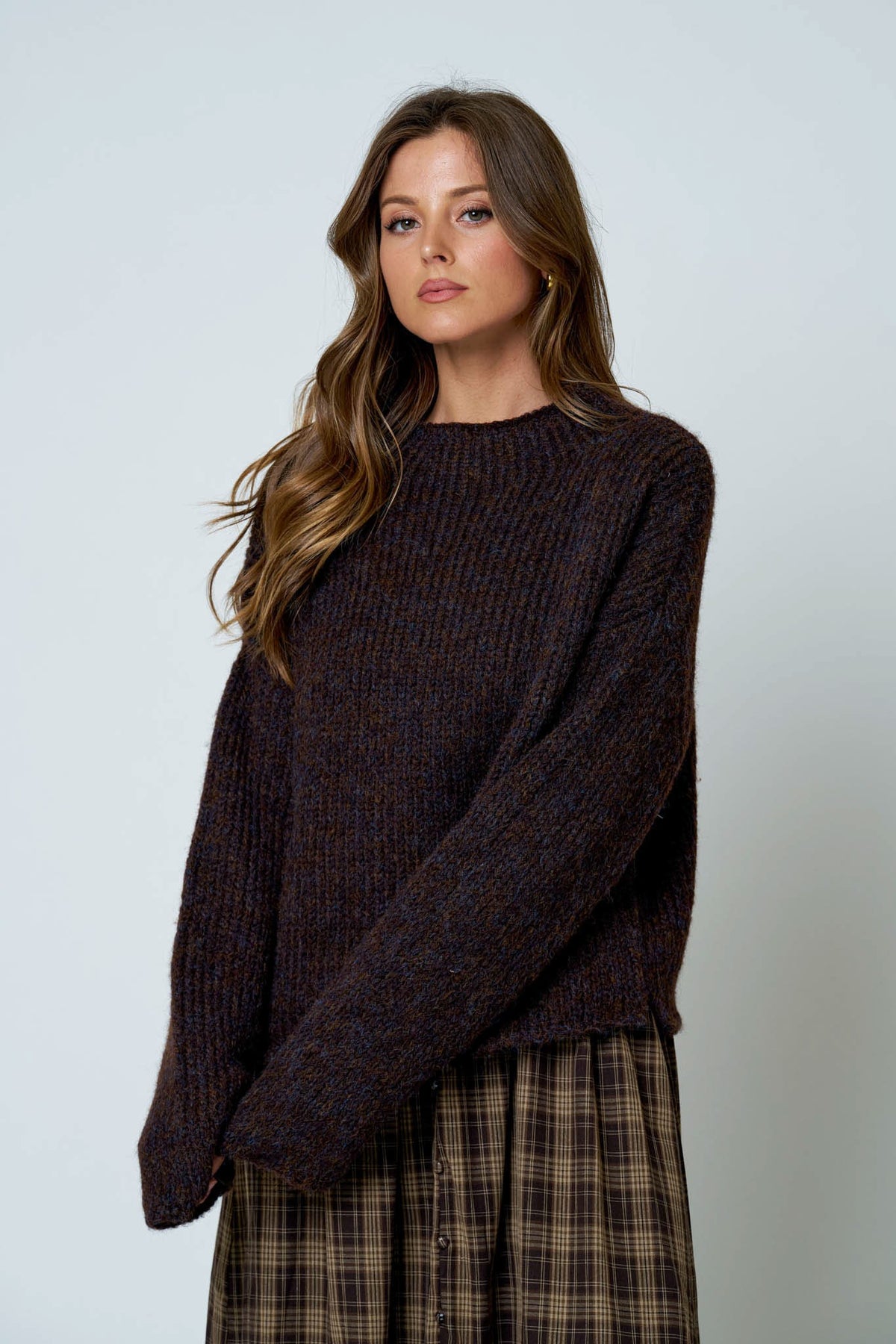 Ava Brown Mock Neck Sweater
