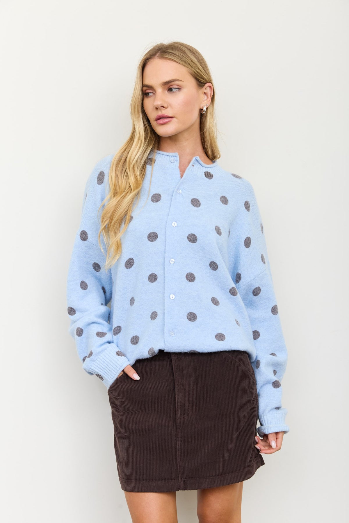 Jade Blue Polka Dot Cardigan