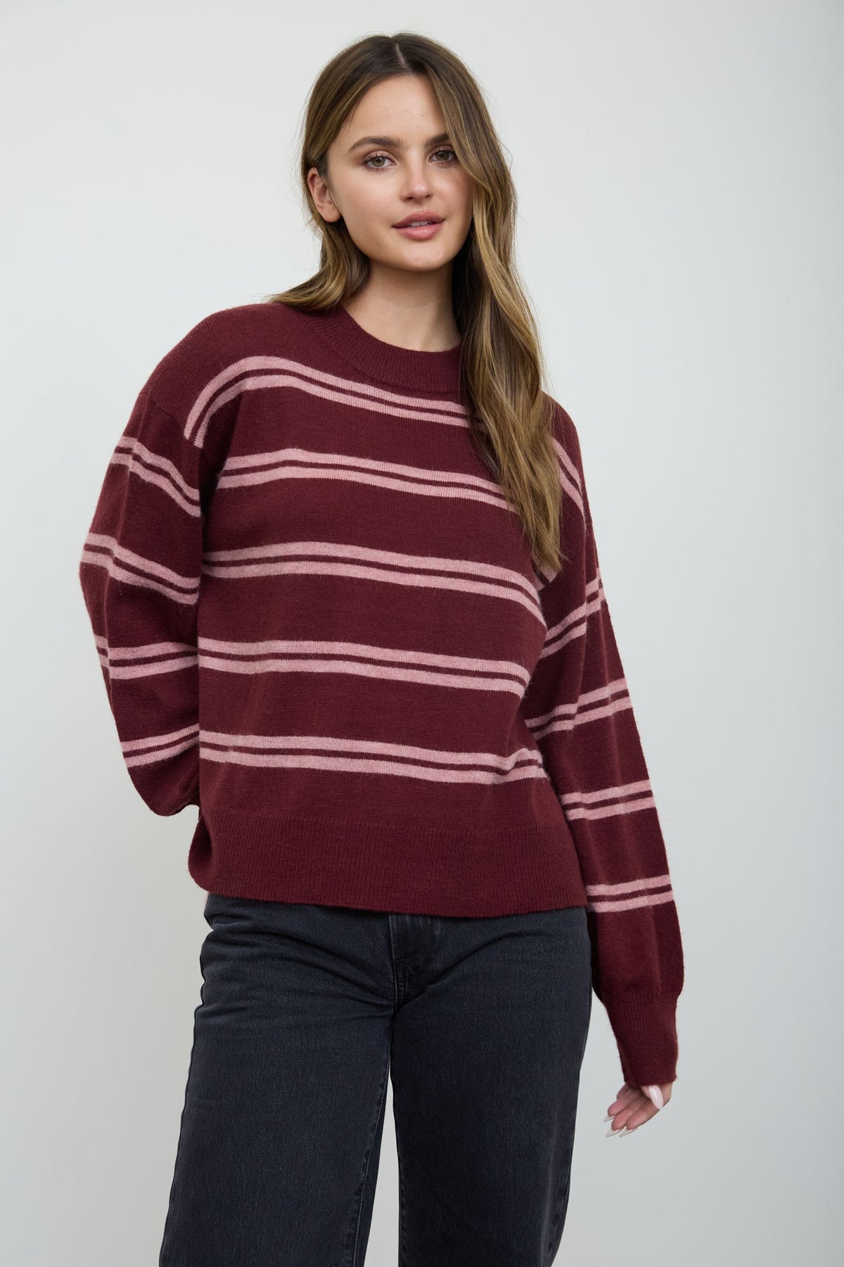Maddie Striped Maroon & Pink Sweater
