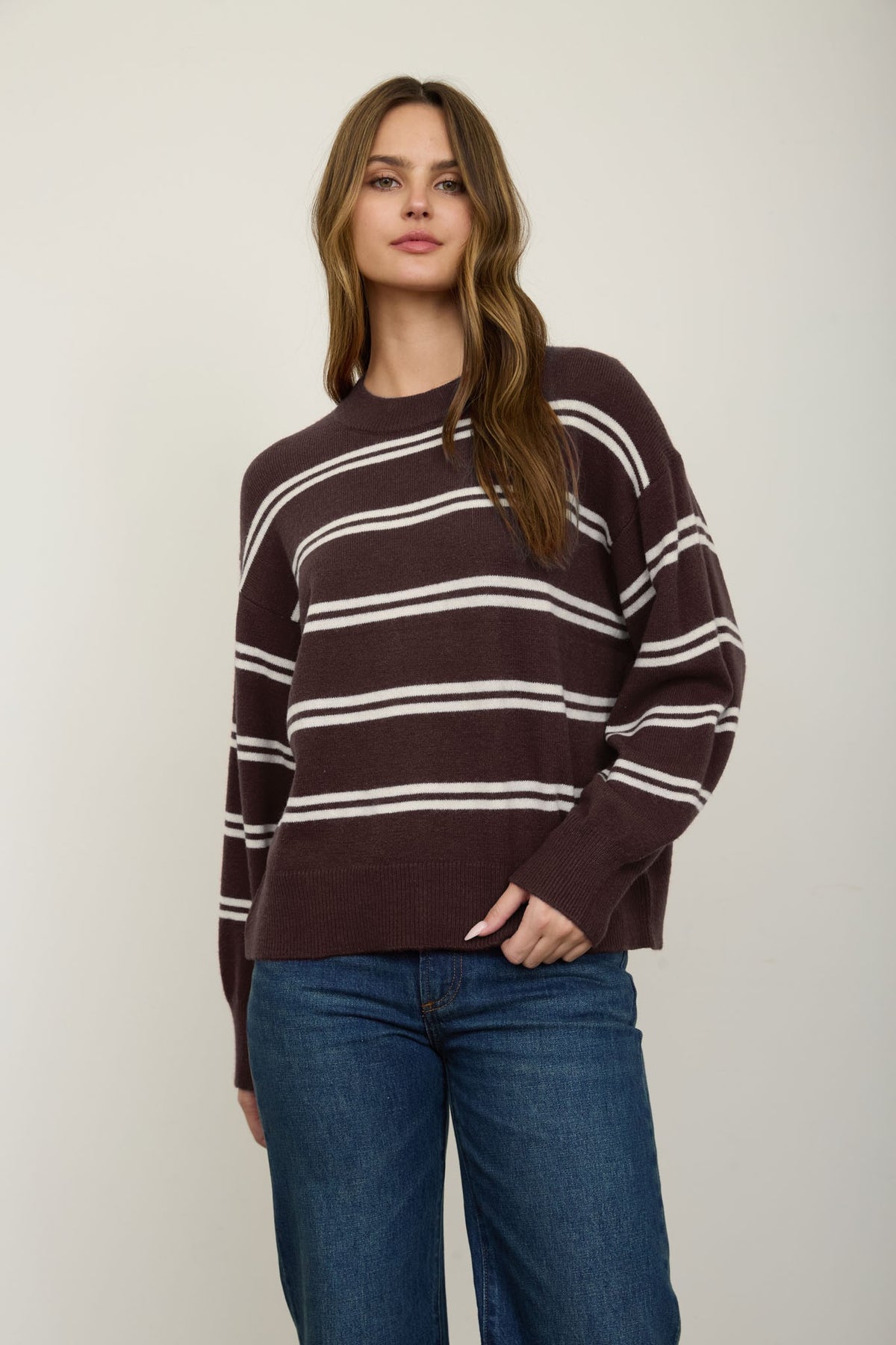 Maddie Striped Brown Sweater