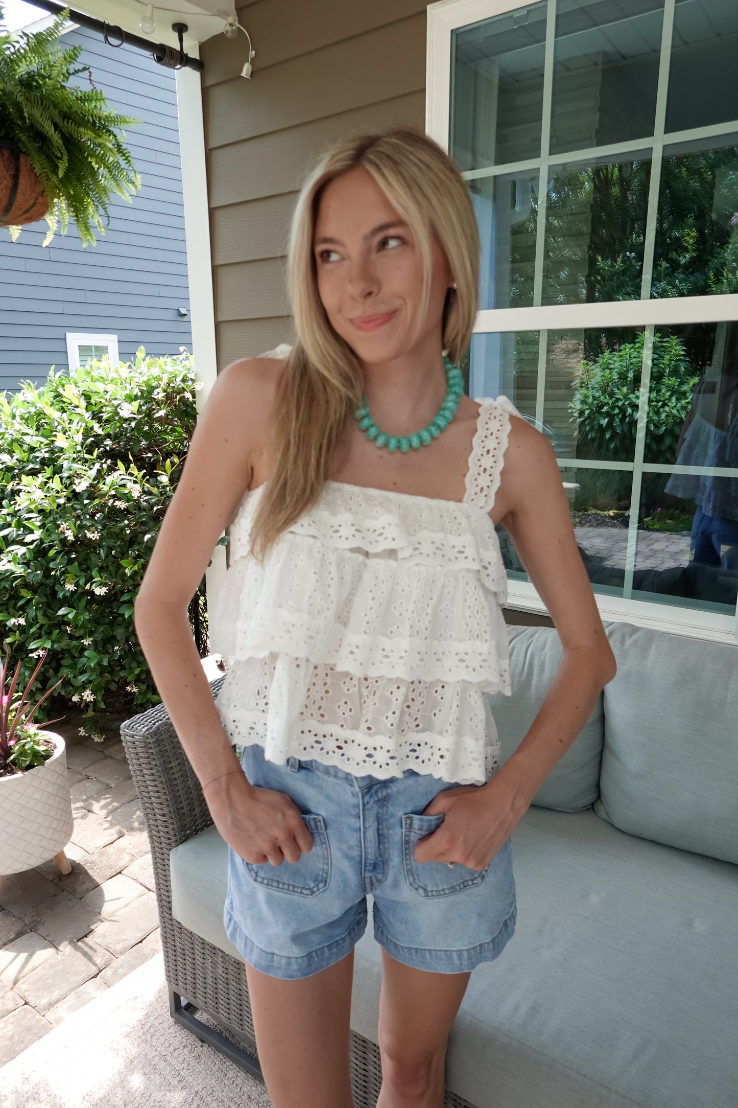 White Eyelet Lace Tank Top