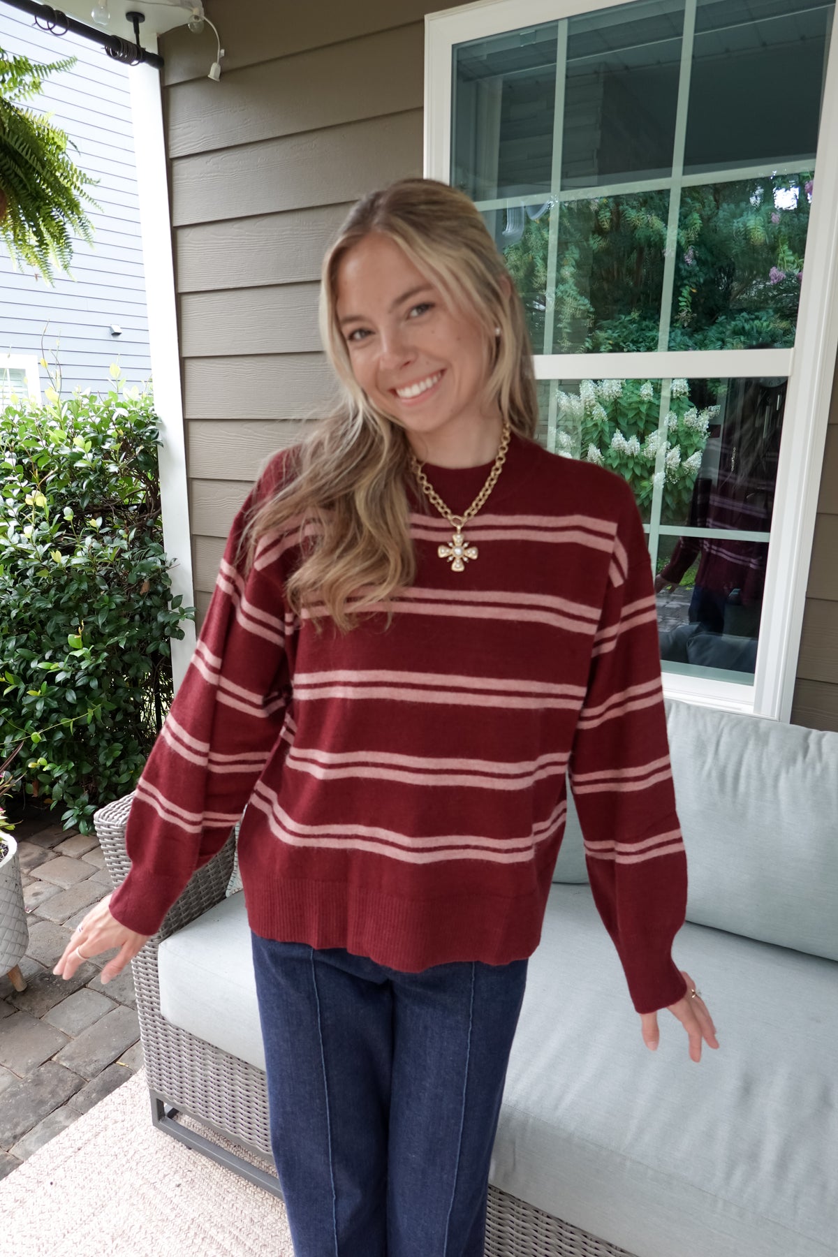 Maddie Striped Maroon & Pink Sweater