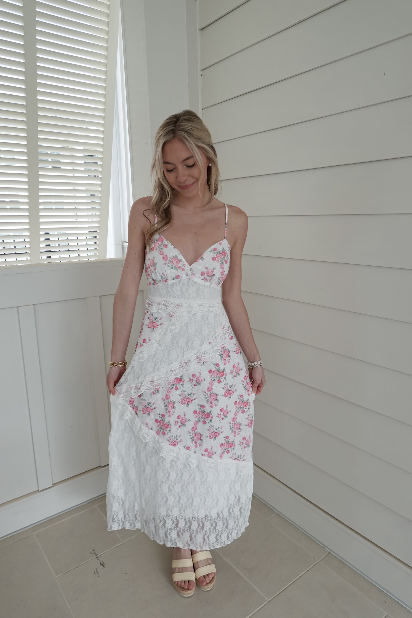 Tiffany Floral Lace Tiered Maxi Dress