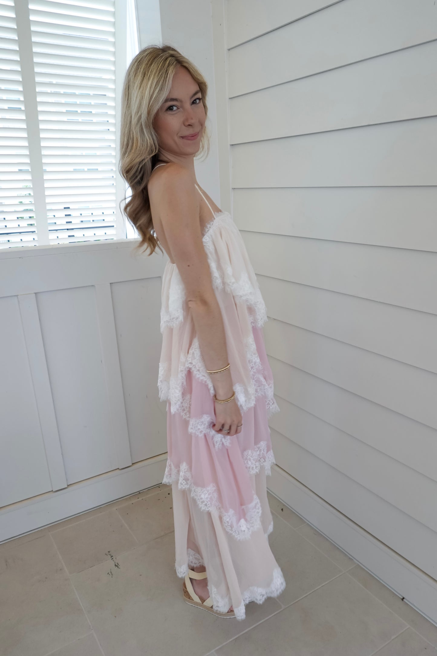 Cami Ruffle Lace Maxi Dress