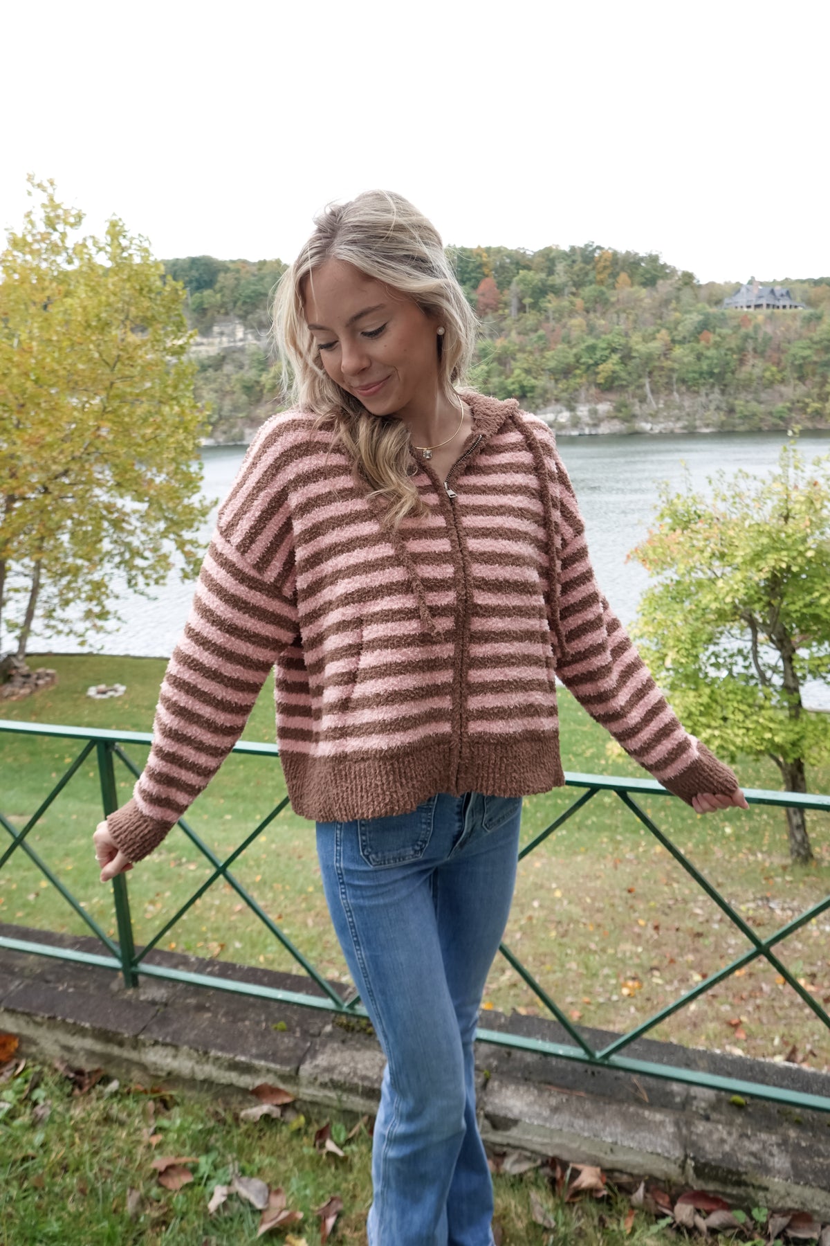 Striped Zip-Up Hooded Cardigan