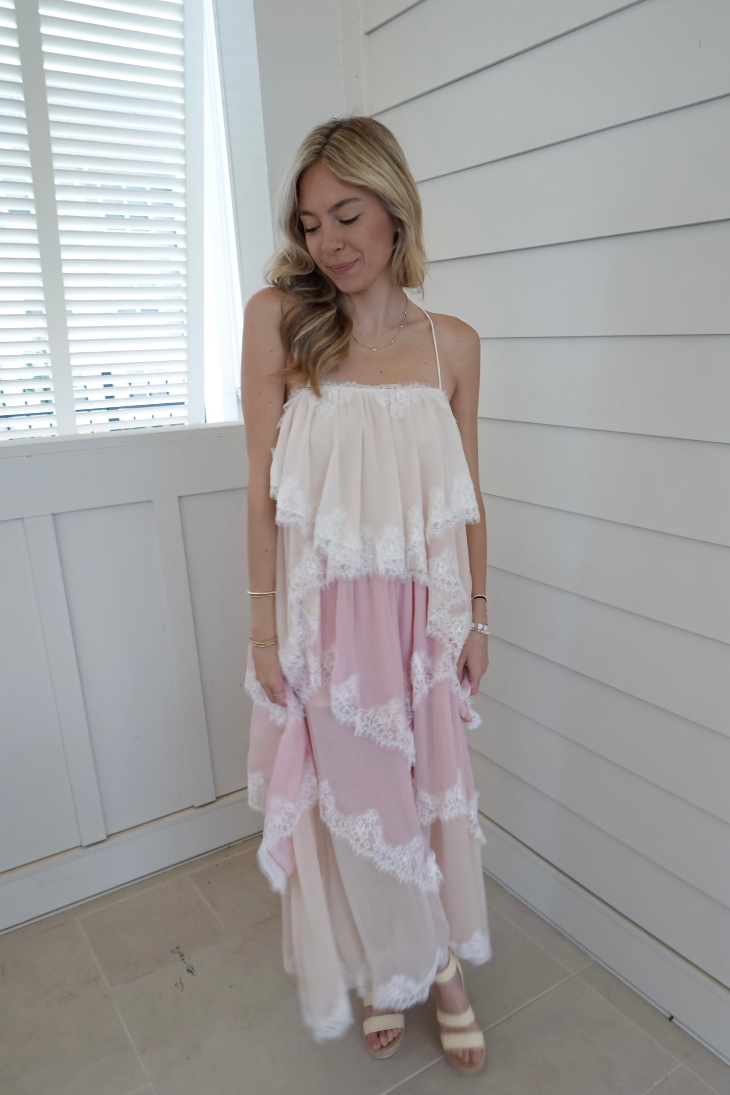 Cami Ruffle Lace Maxi Dress
