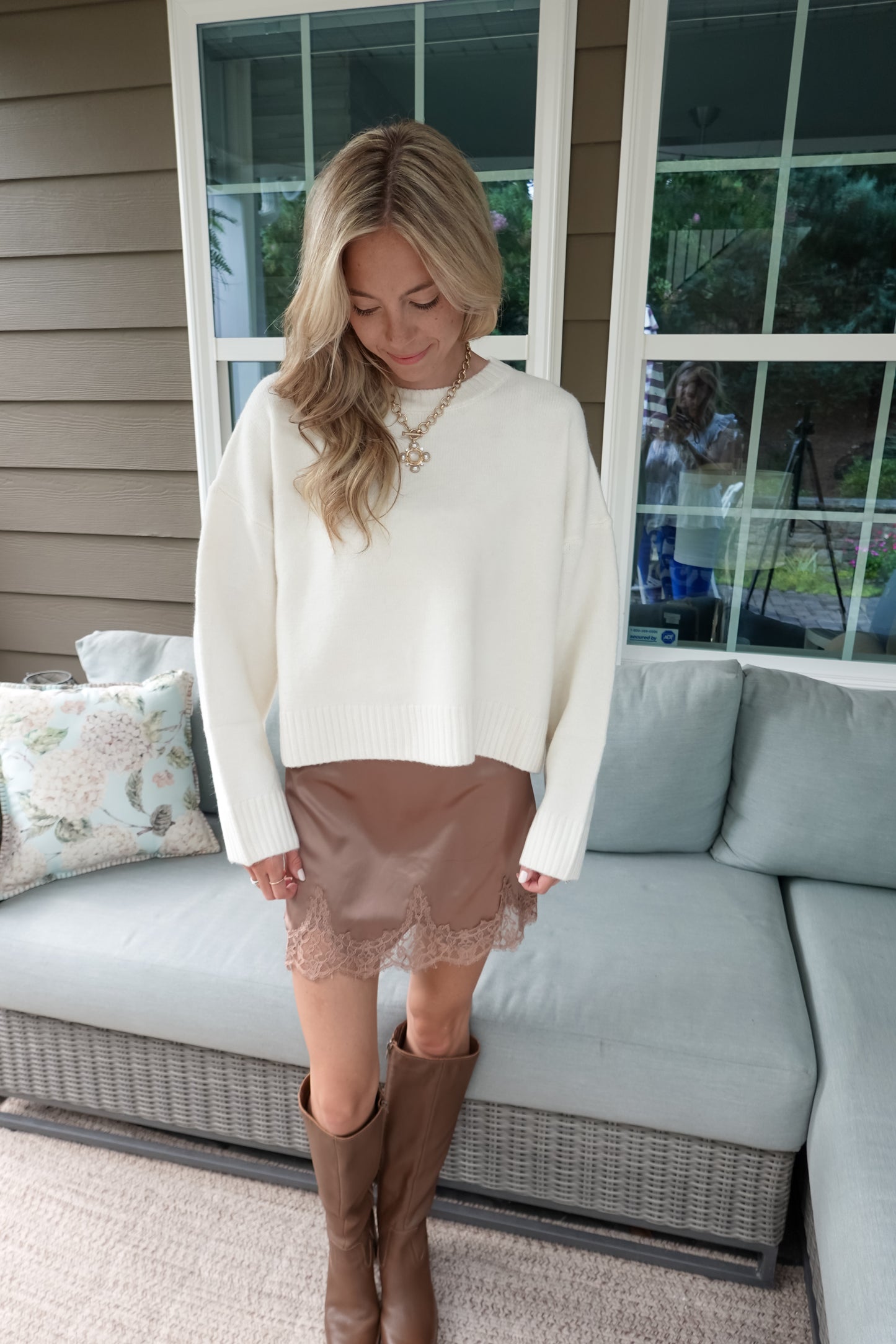 Lace Trim Satin Mini Skirt