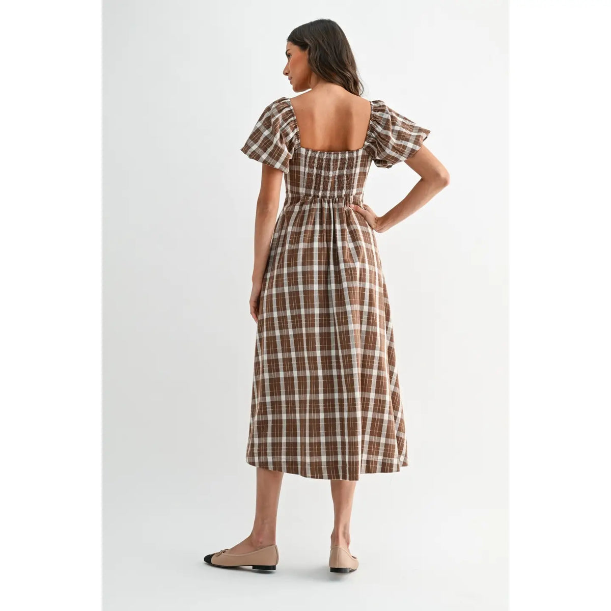 Plaid Front-Tie Midi Dress