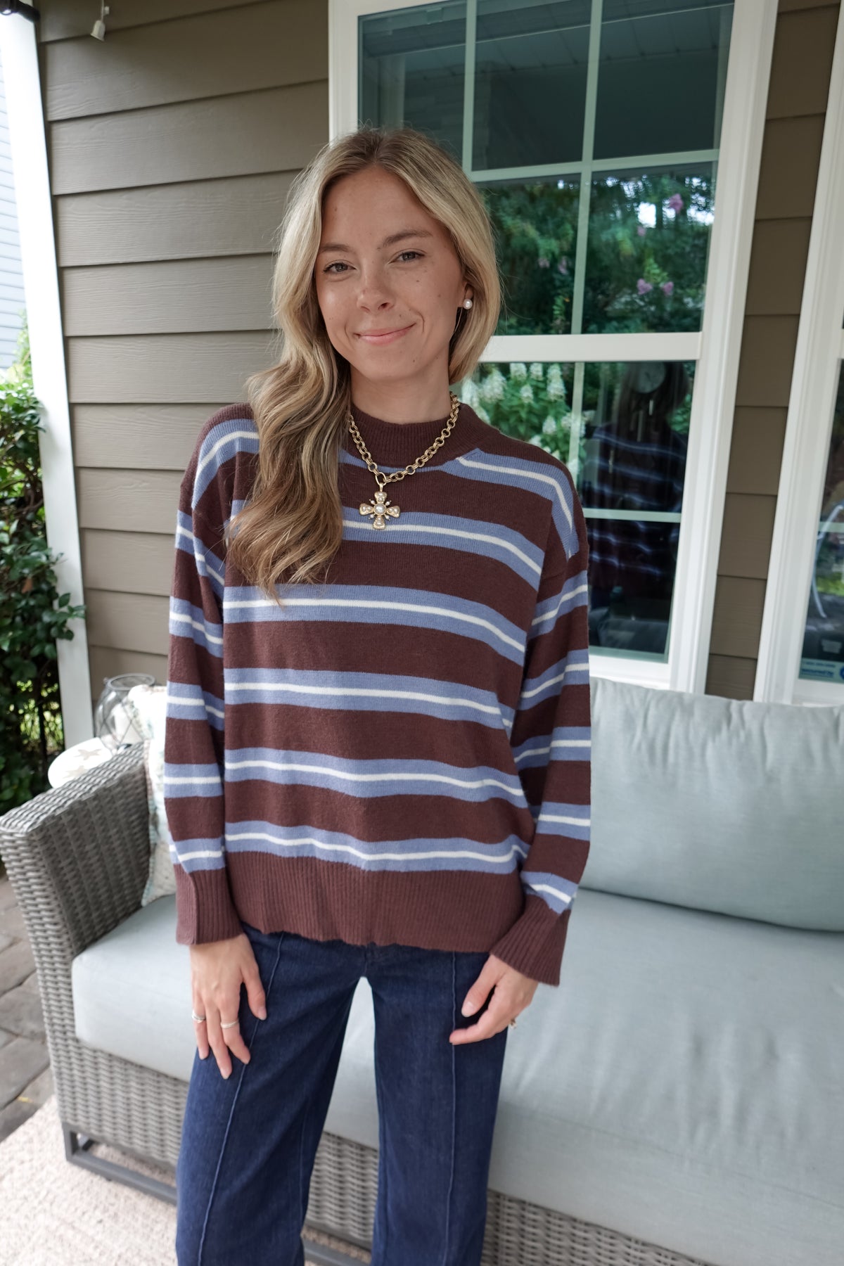 Maddie Striped Blue & Brown Sweater