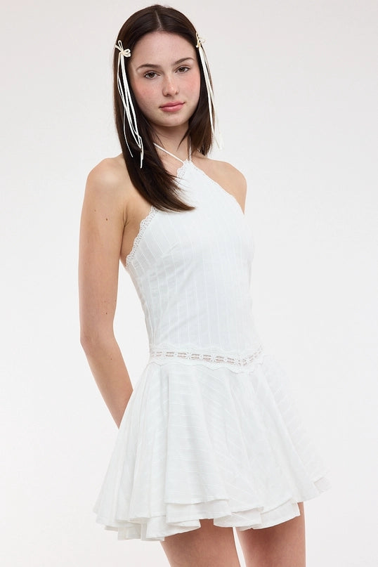 Hilary Halter Tie Lace Mini Dress