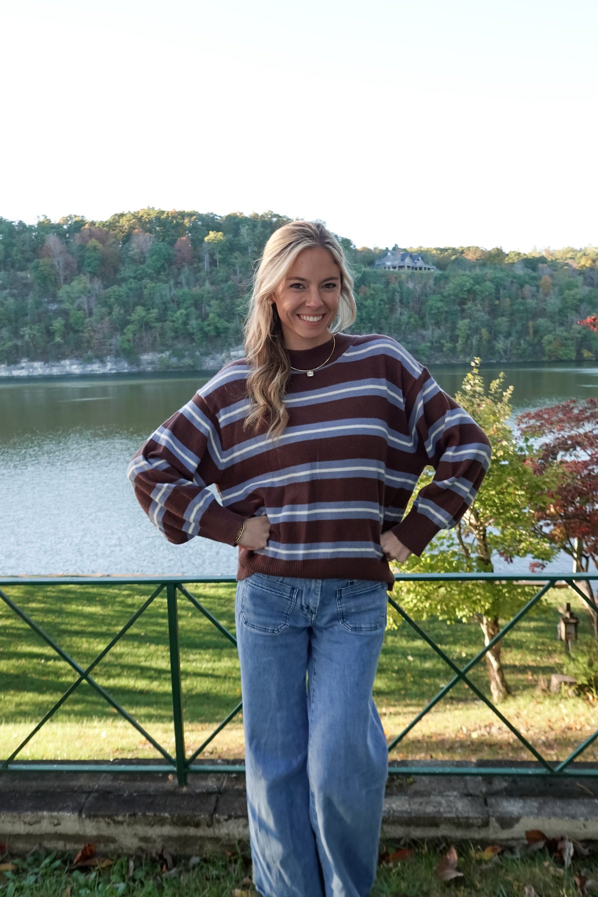 Maddie Striped Blue & Brown Sweater