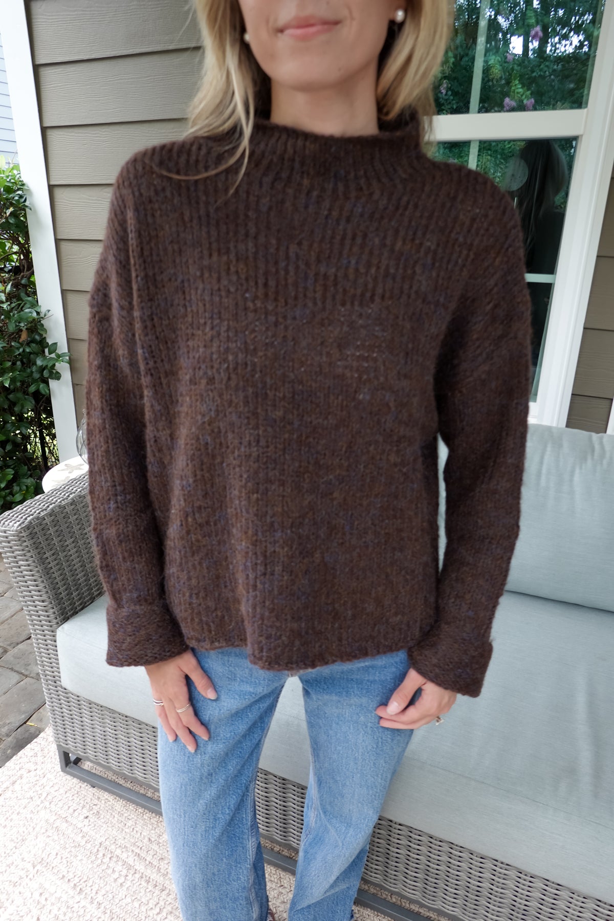 Ava Brown Mock Neck Sweater