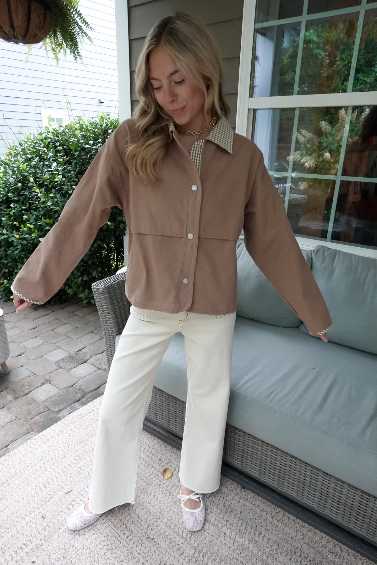 Gigi Gingham Trim Jacket Taupe