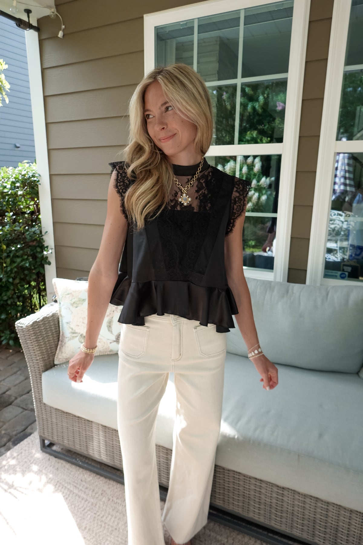 Sadie Satin Lace Peplum Top