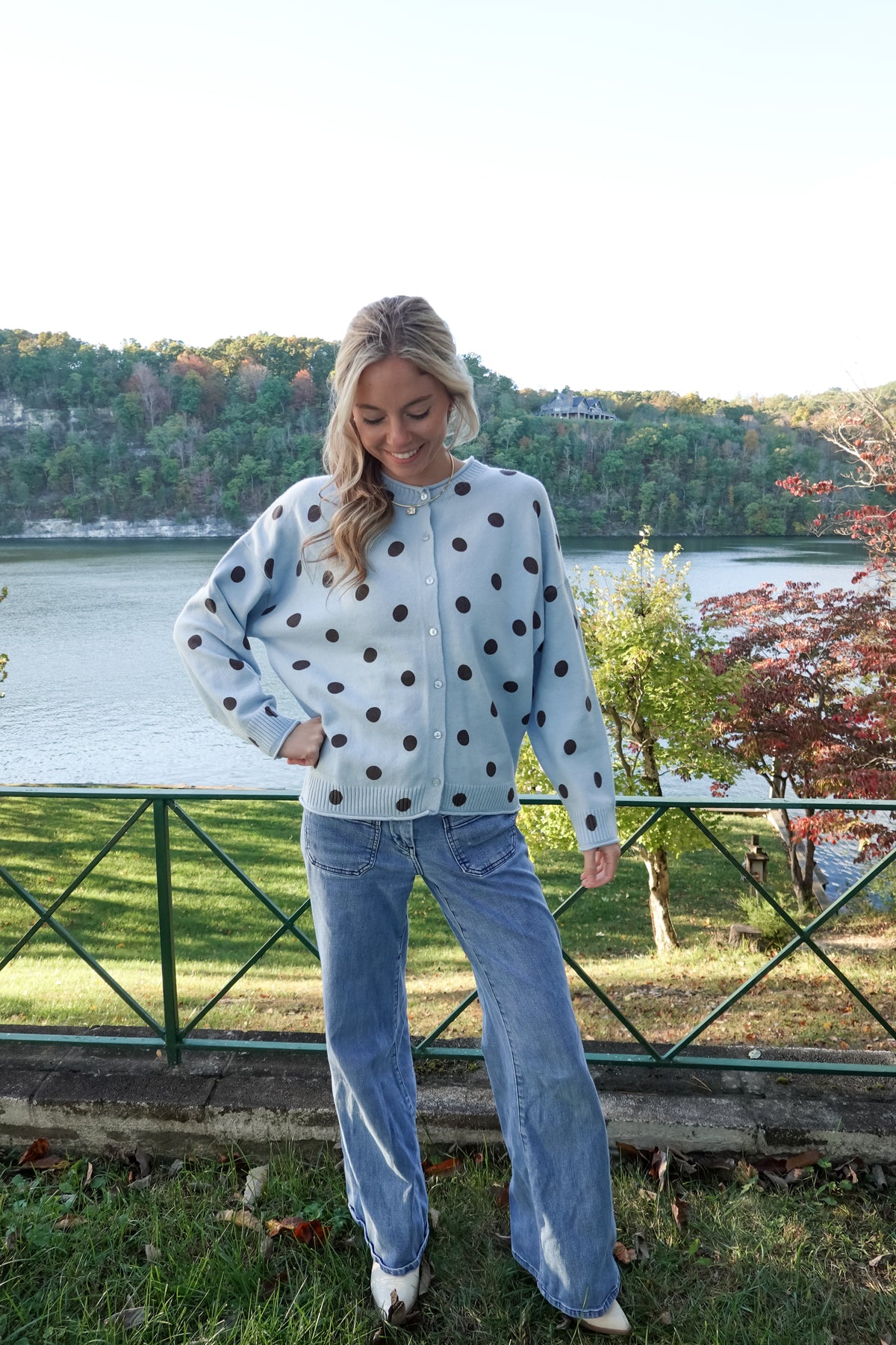 Jade Blue Polka Dot Cardigan
