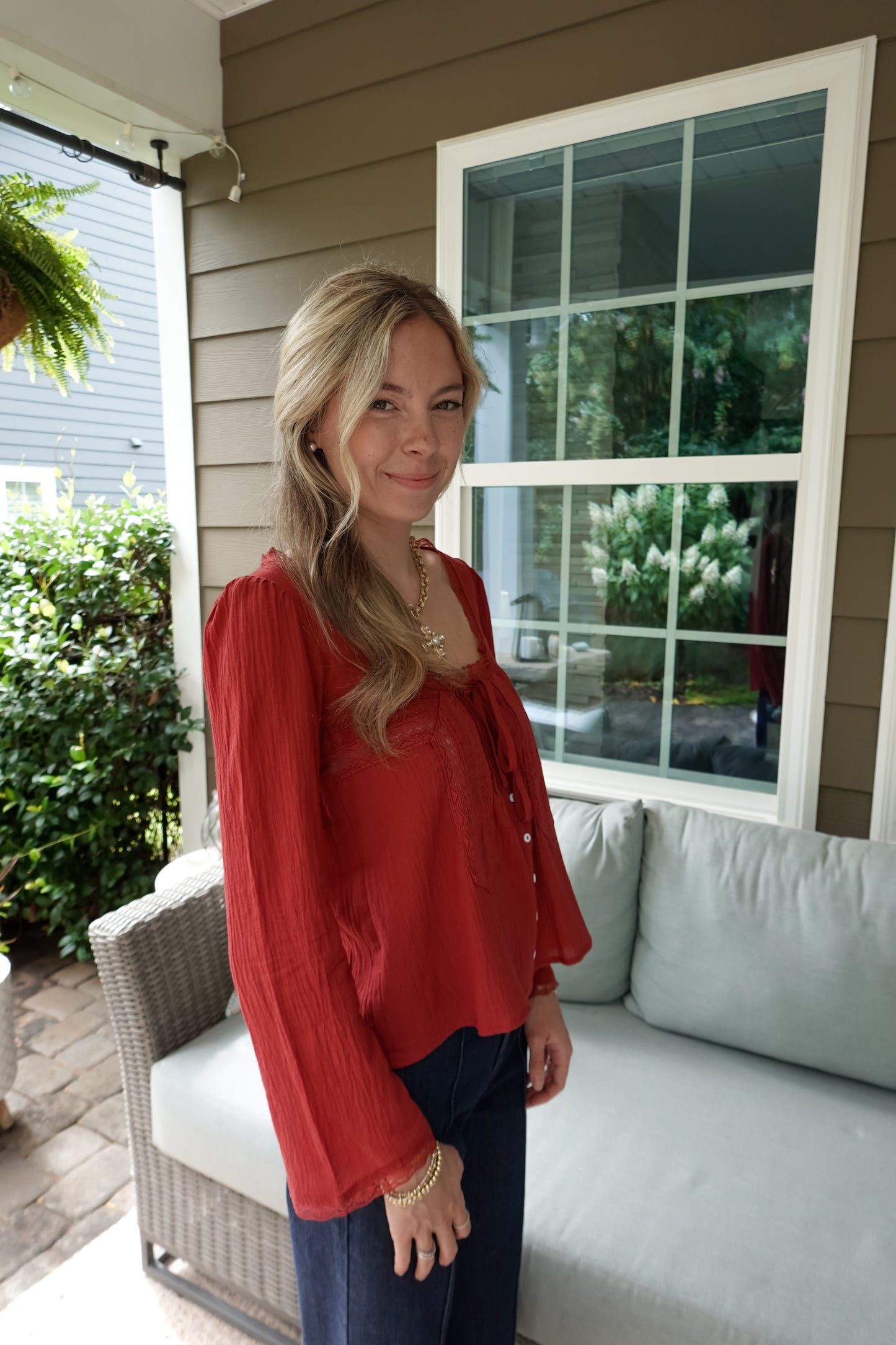 Aria Lace Trim Long Sleeve Top