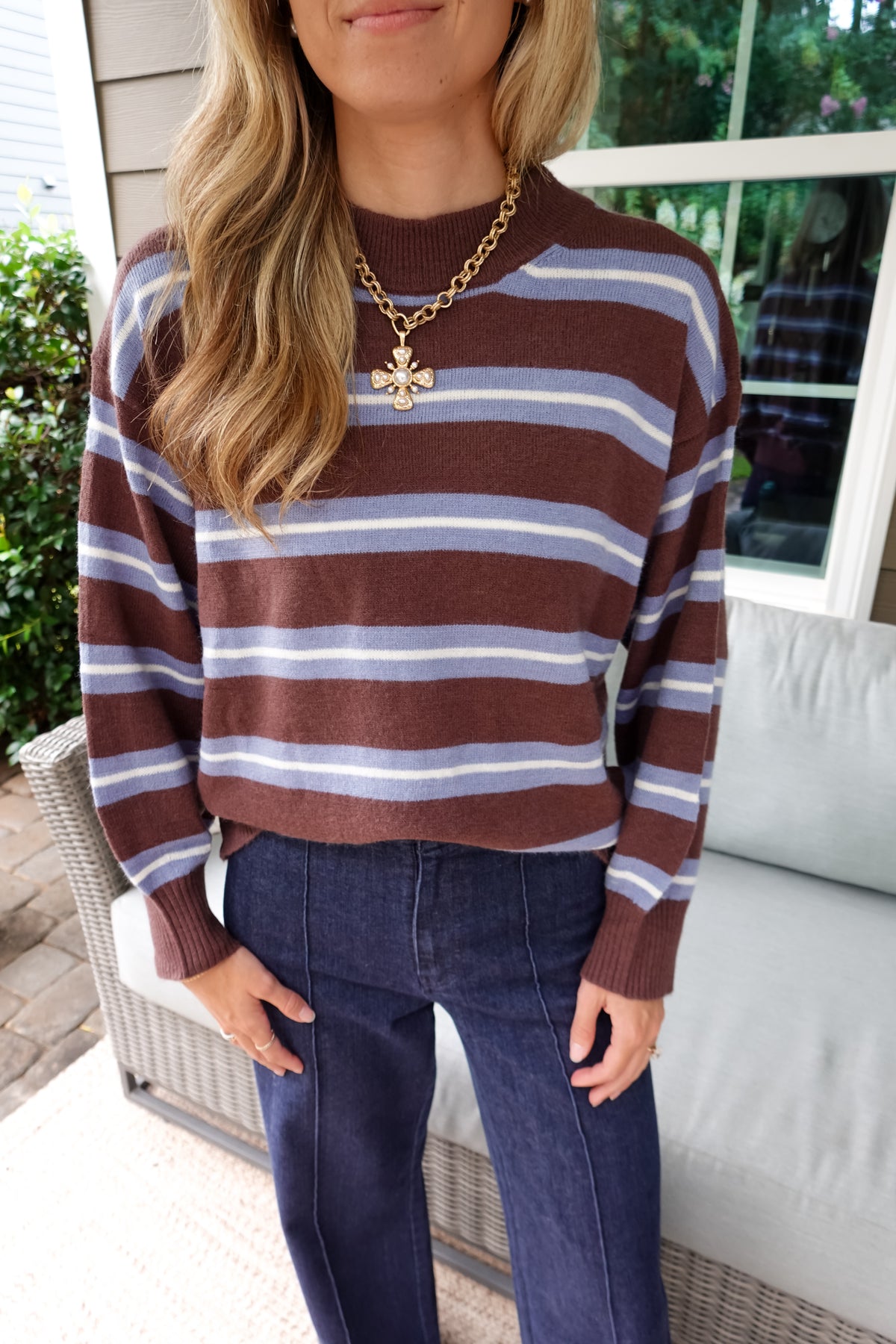 Maddie Striped Blue & Brown Sweater