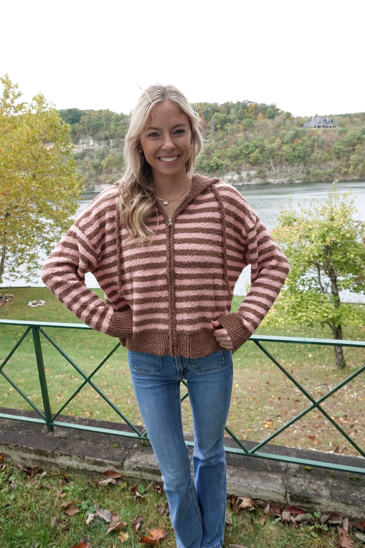 Striped Zip-Up Hooded Cardigan