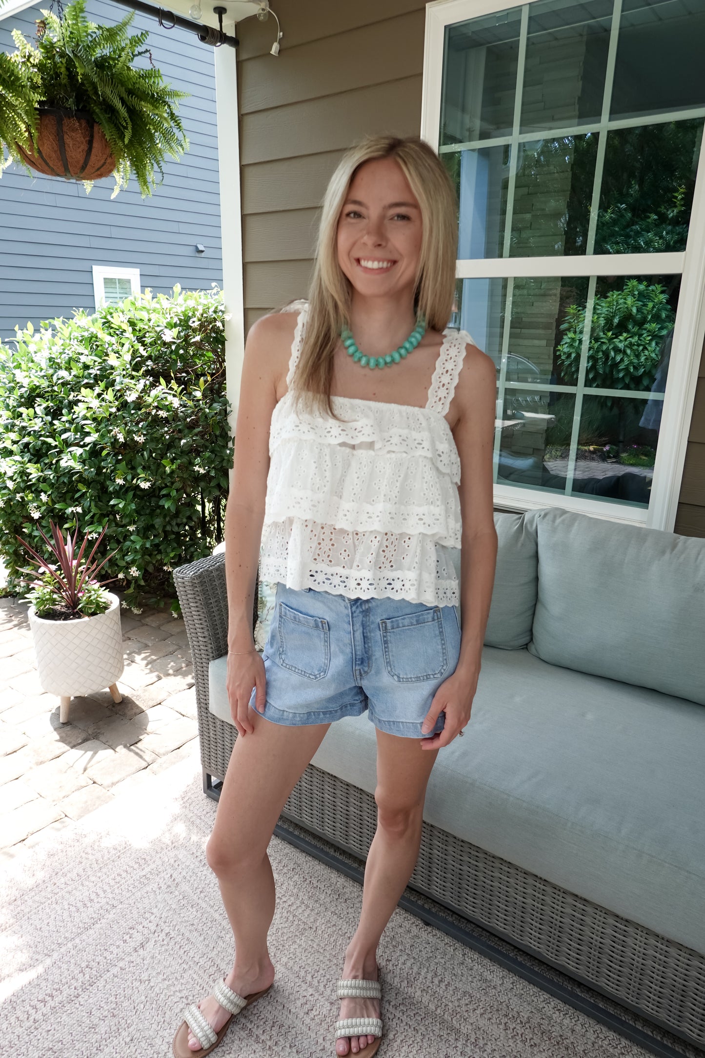 White Eyelet Lace Tank Top