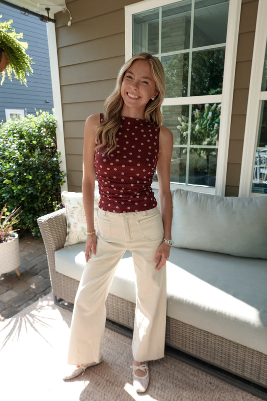Gianna Maroon Polka Dot Tank