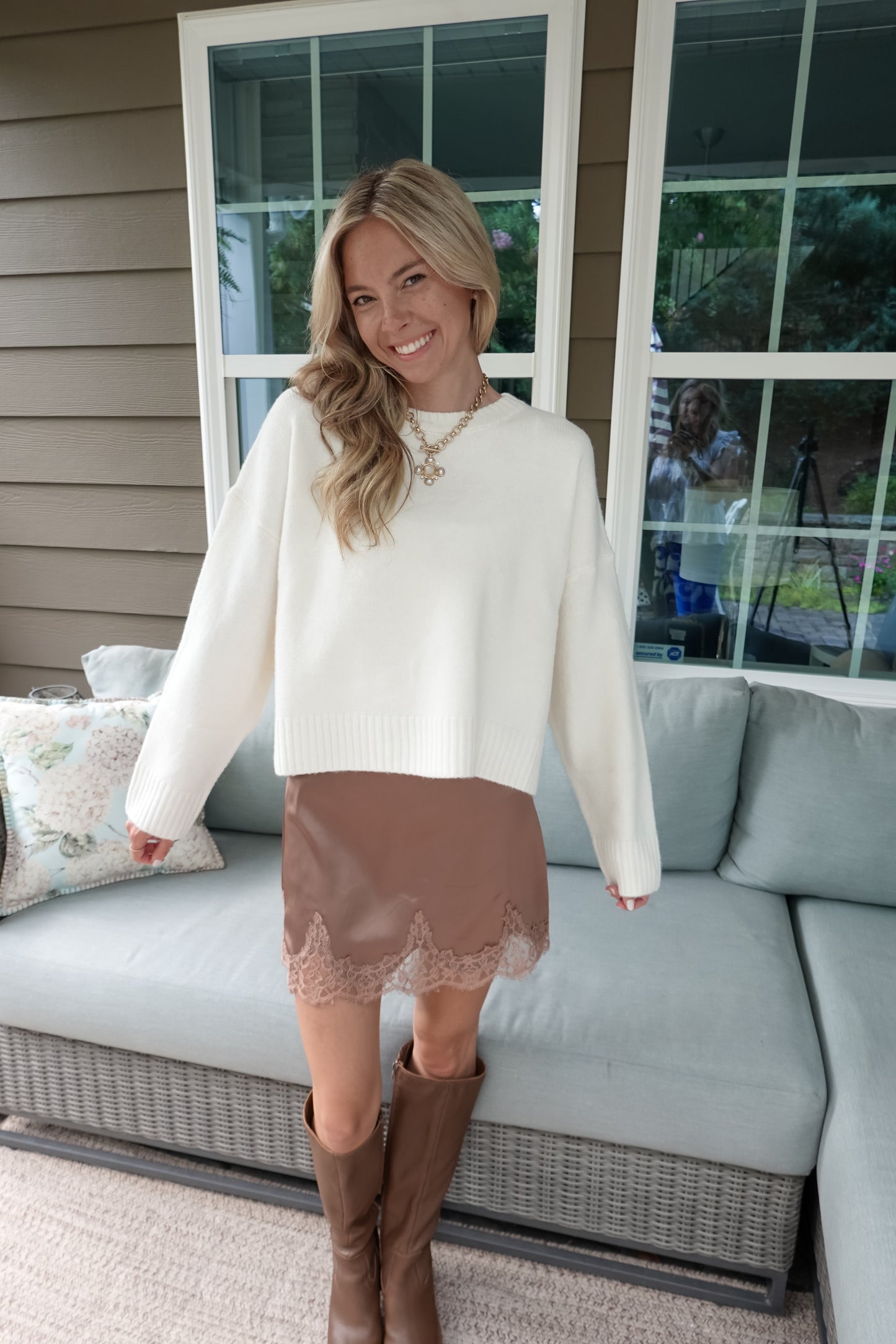 Lace Trim Satin Mini Skirt