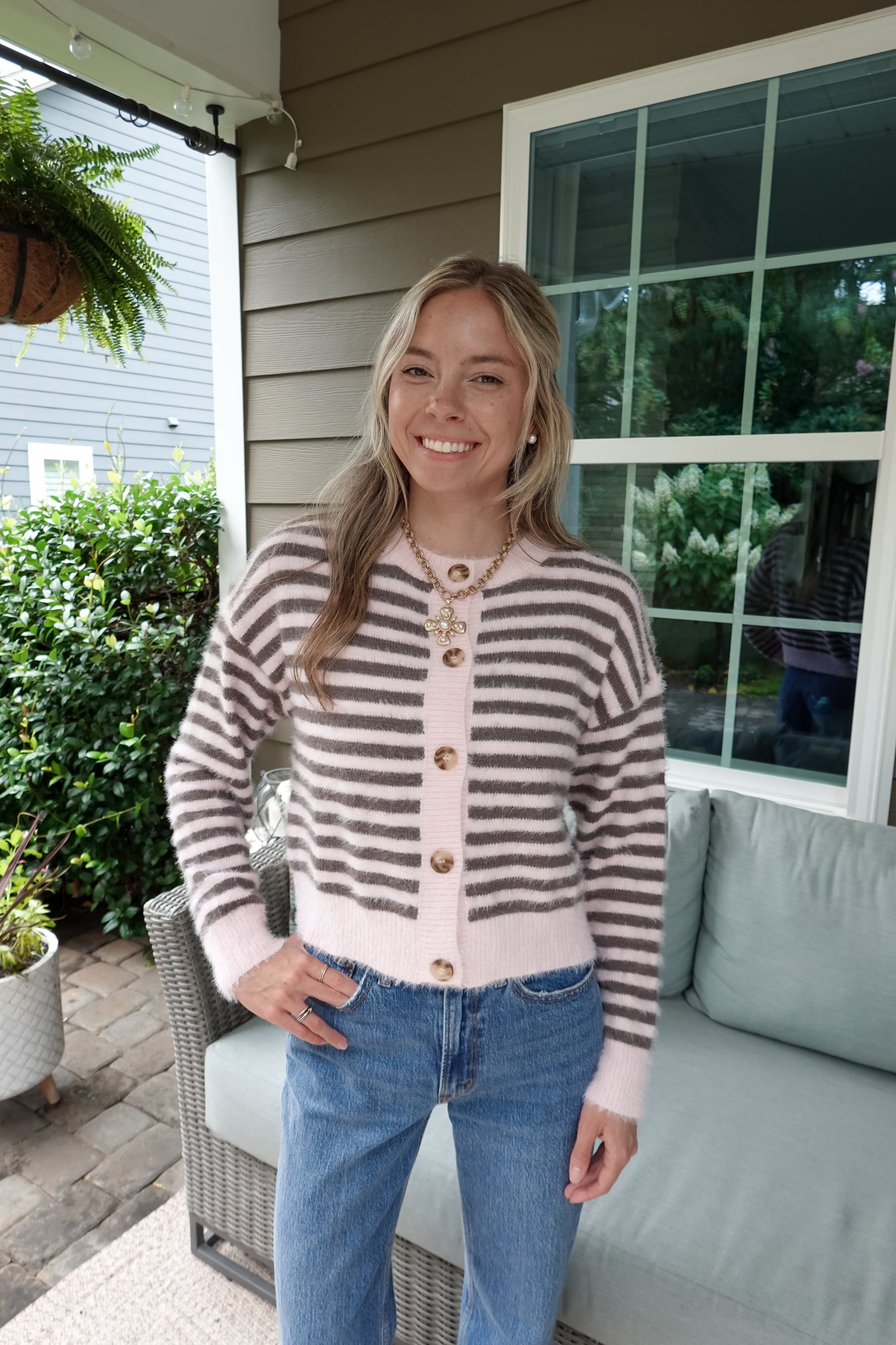 Stripe Fuzzy Knit Cardigan