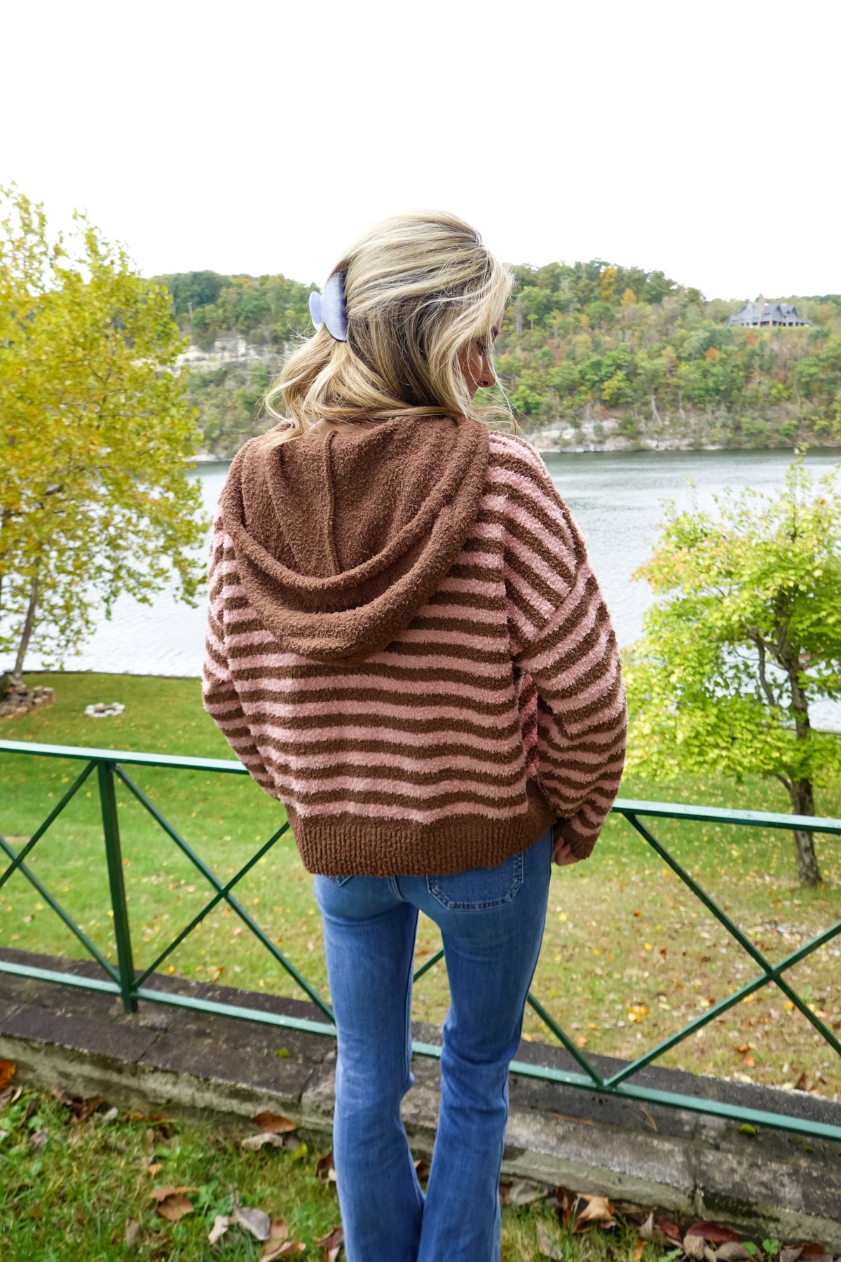 Striped Zip-Up Hooded Cardigan