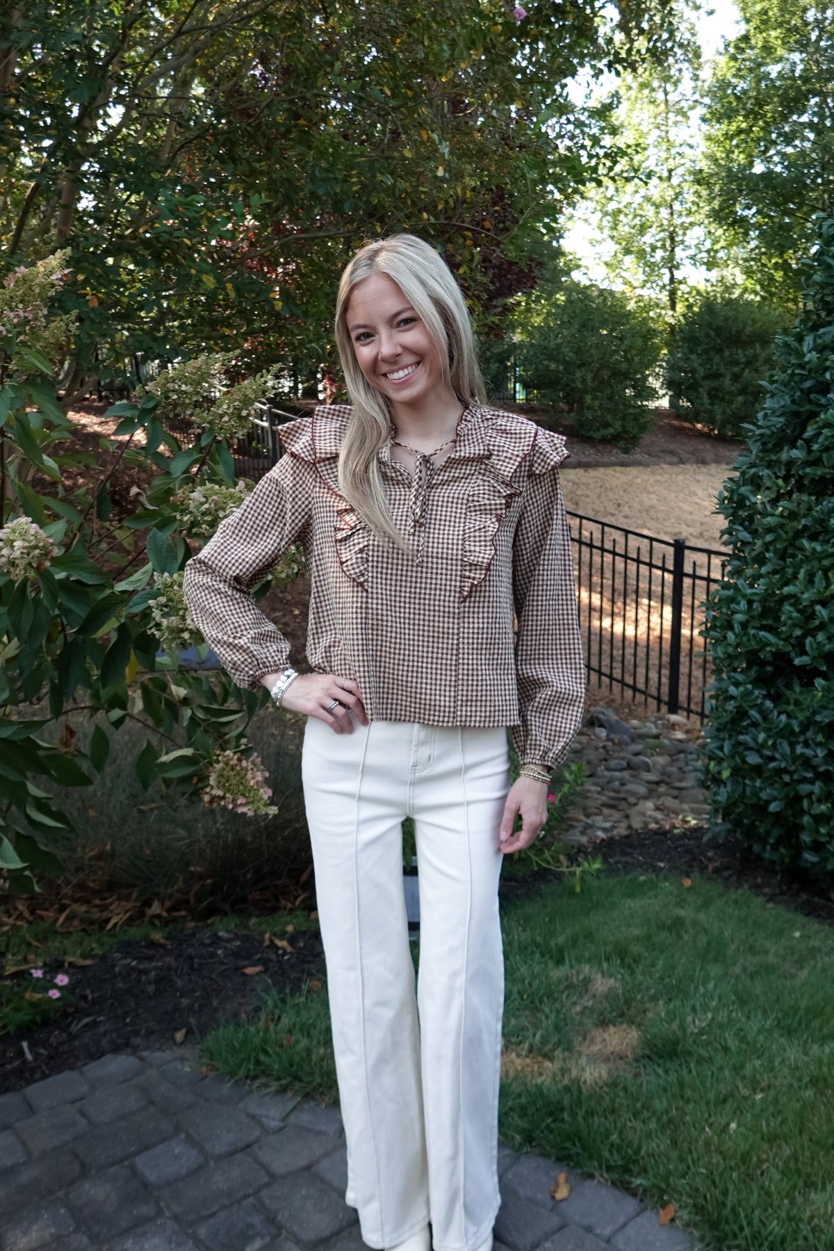 Ruffled Gingham Long Sleeve