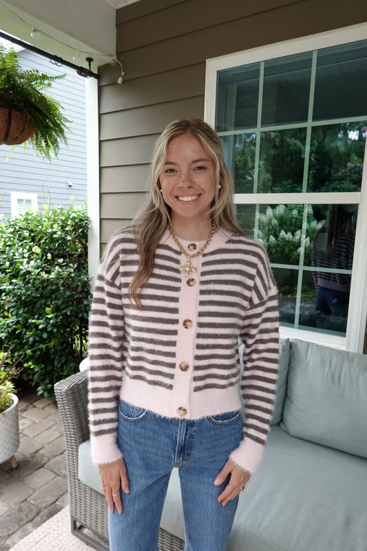 Stripe Fuzzy Knit Cardigan