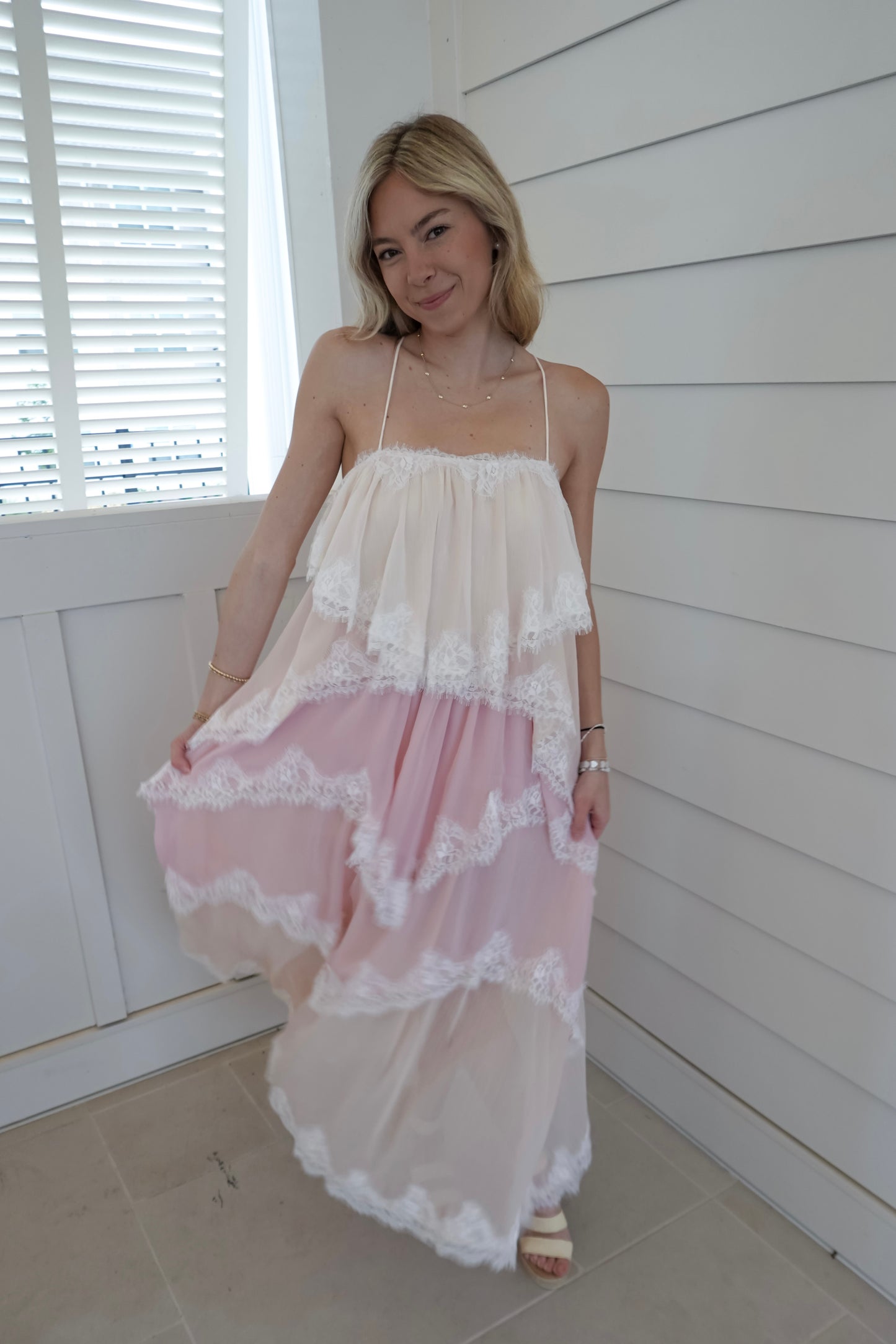 Cami Ruffle Lace Maxi Dress