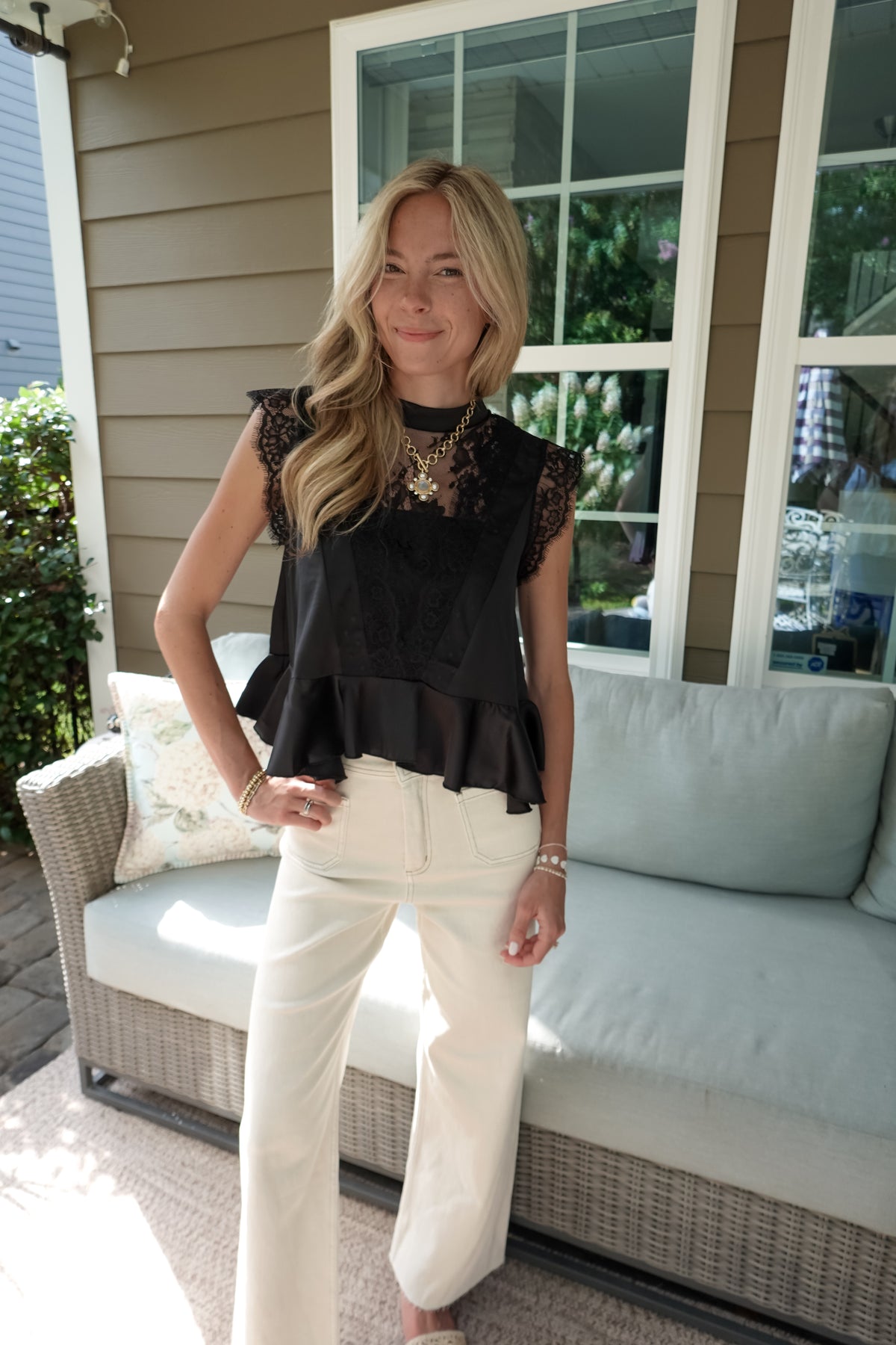 Sadie Satin Lace Peplum Top