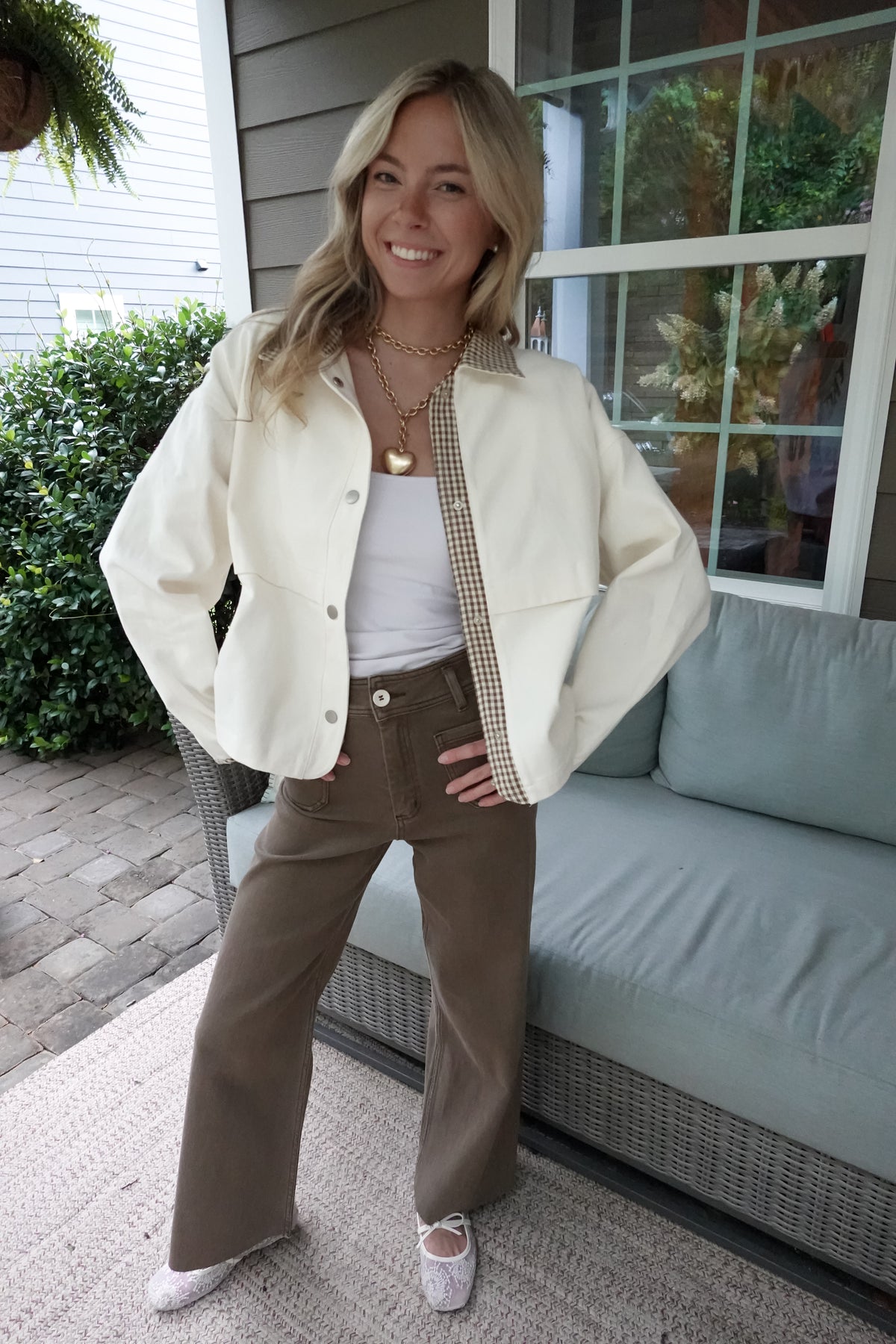 Gigi Gingham Trim Jacket Cream
