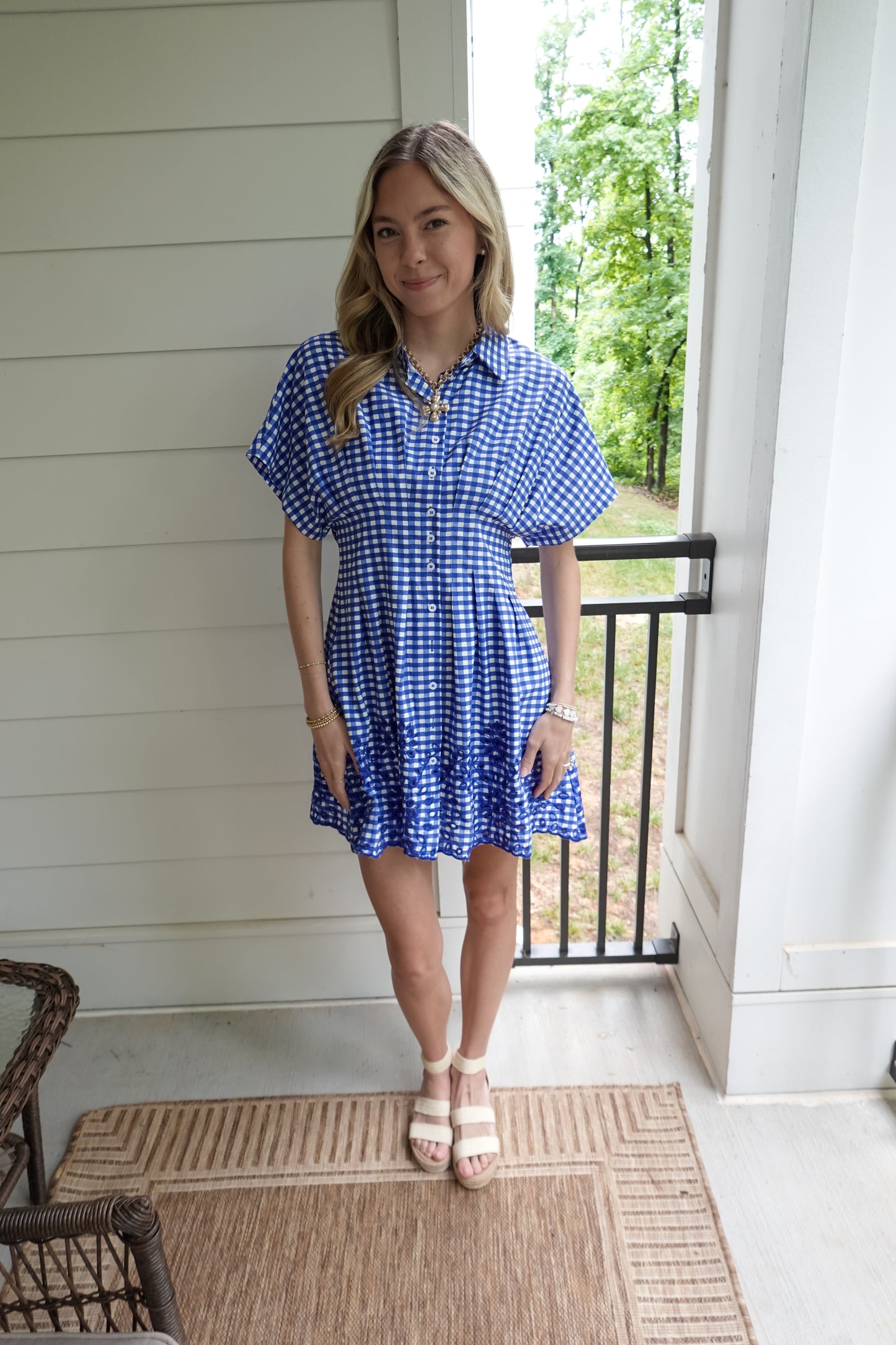 Gingham Scalloped Embroidered Mini Dress
