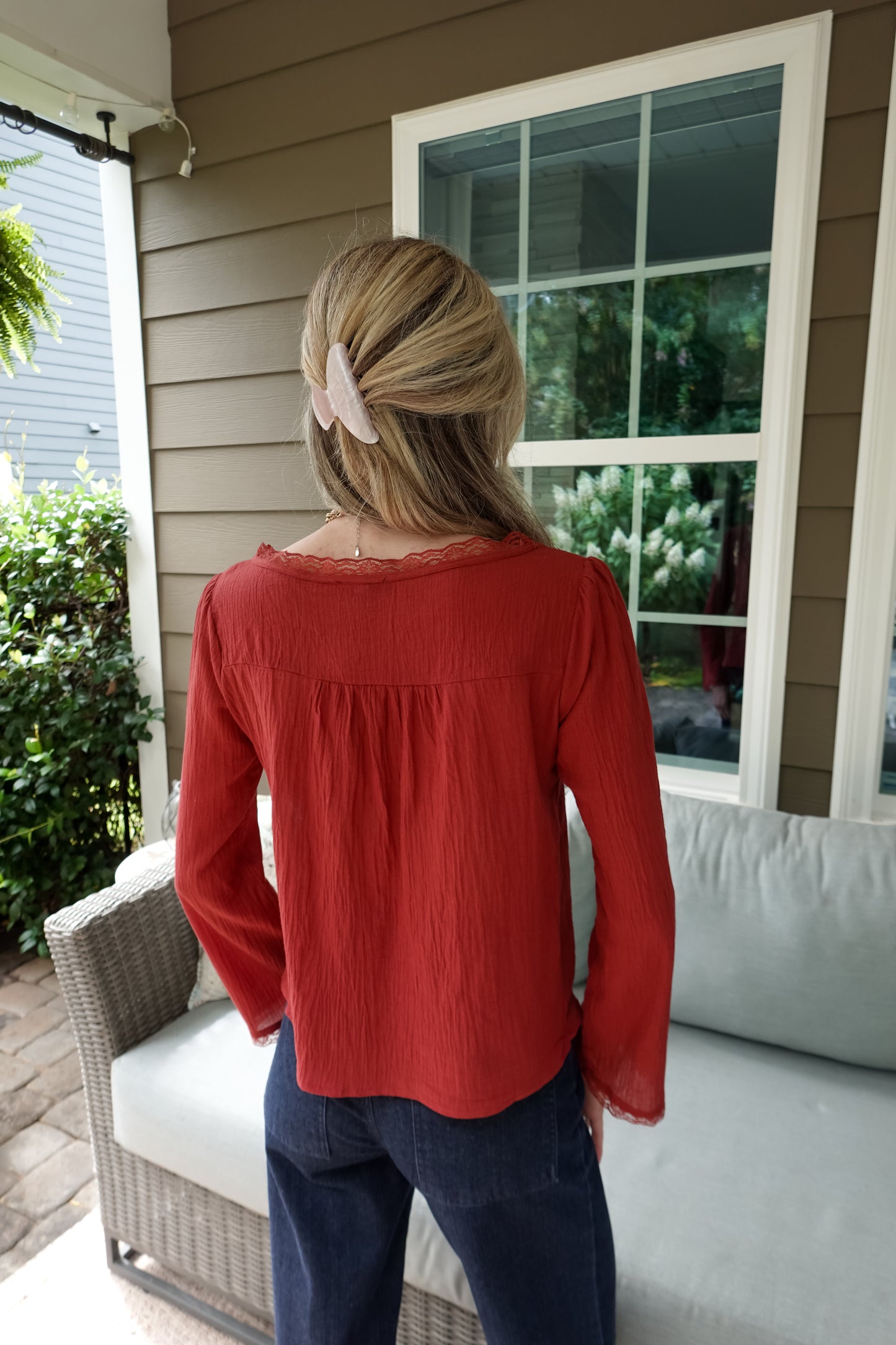 Aria Lace Trim Long Sleeve Top