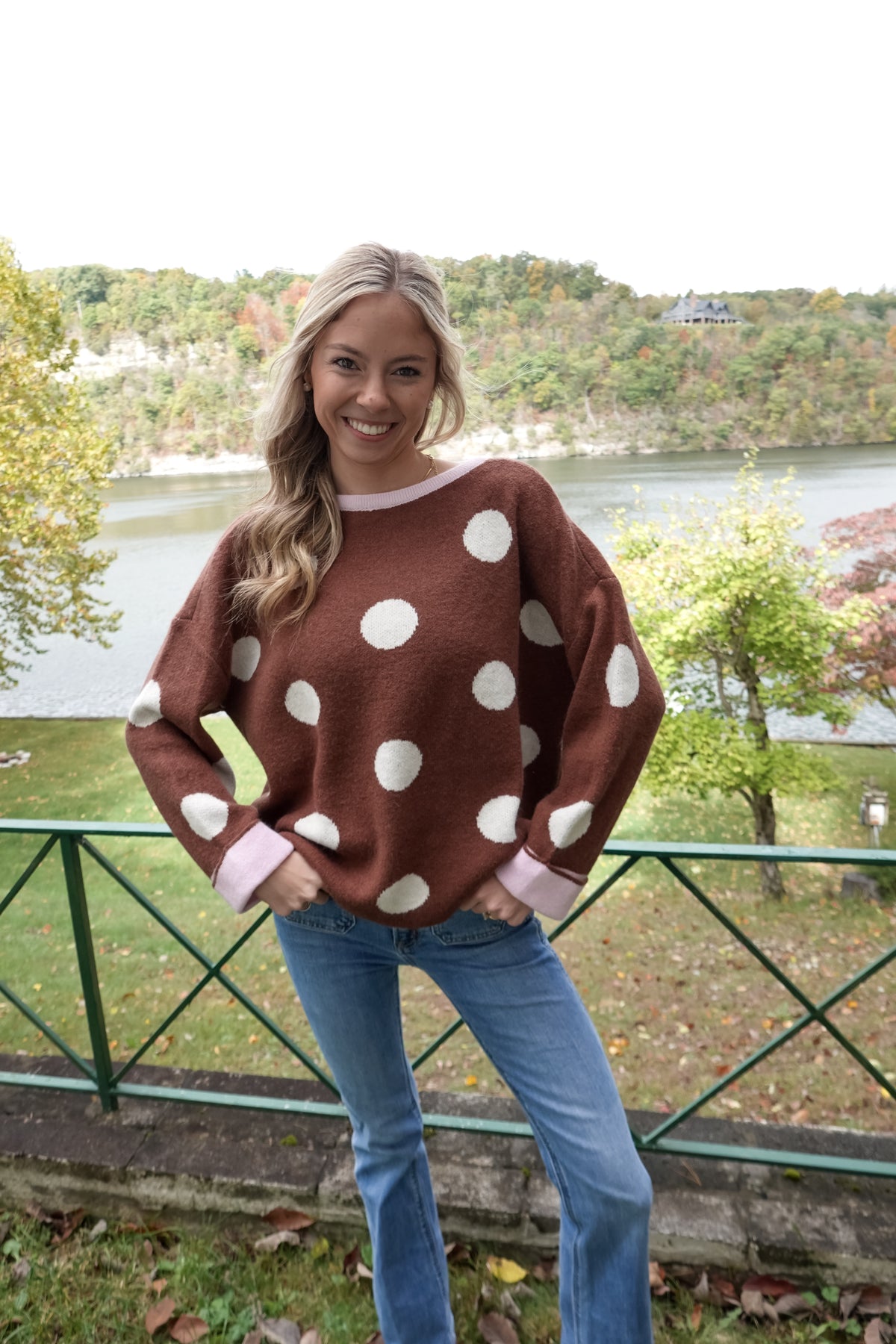 Ivy Mocha Polka Dot Sweater