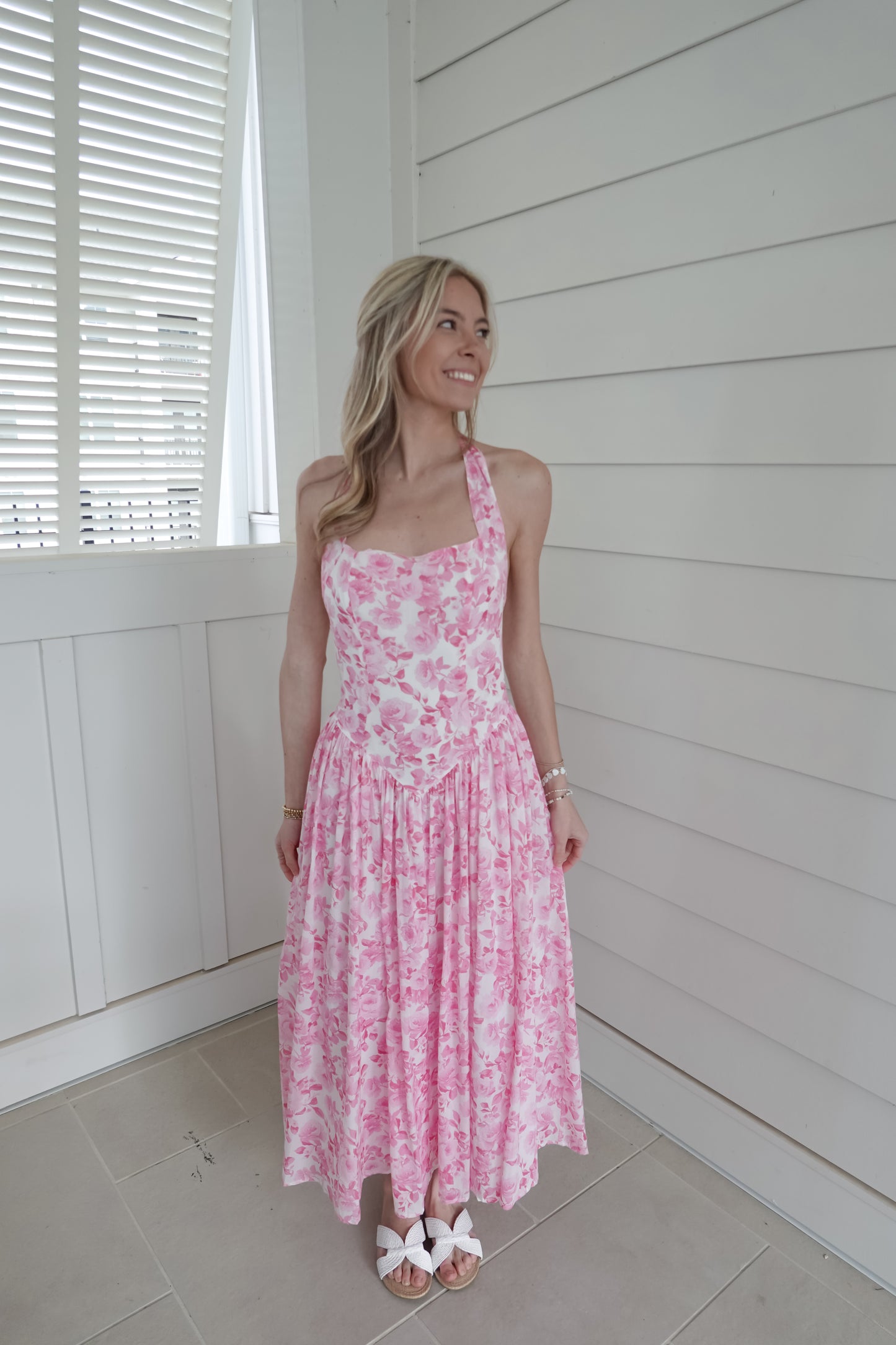 Fia Floral Print Halter Midi Dress