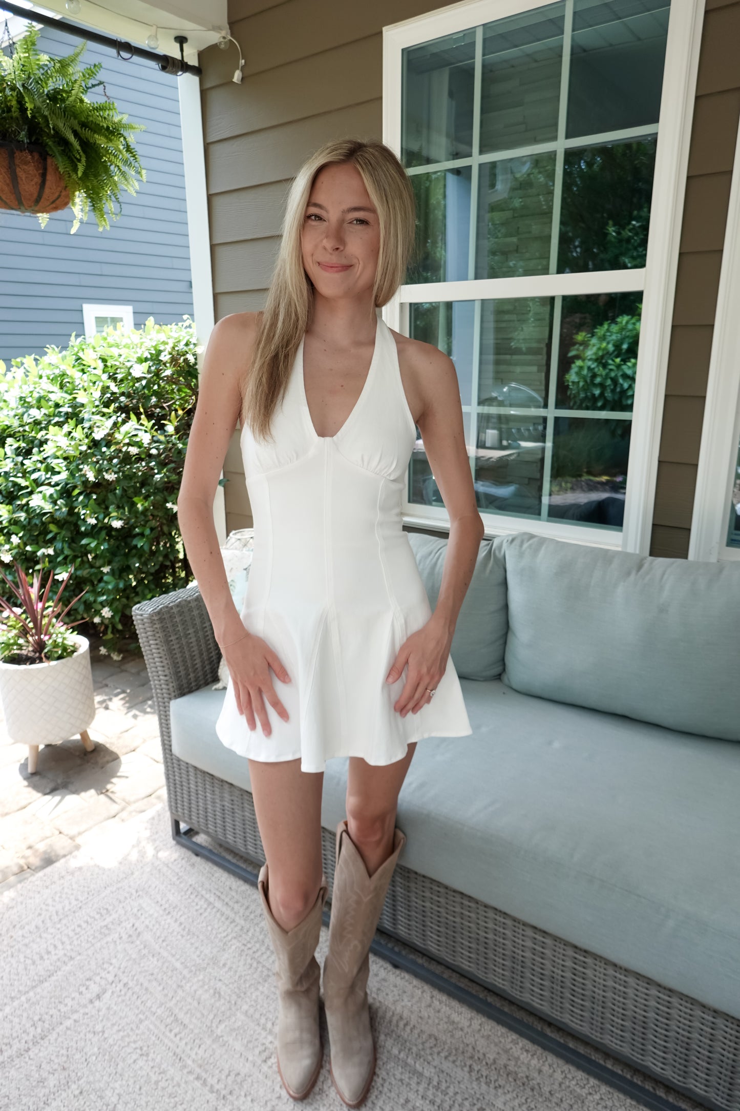 Halter Denim White Mini Dress