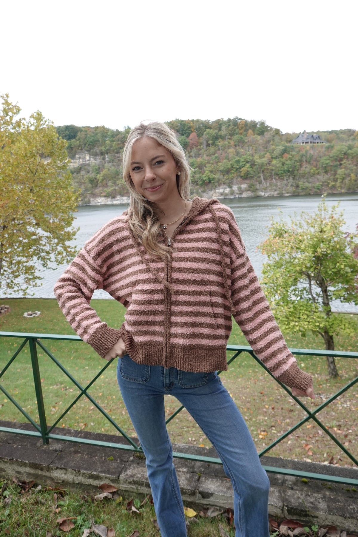 Striped Zip-Up Hooded Cardigan