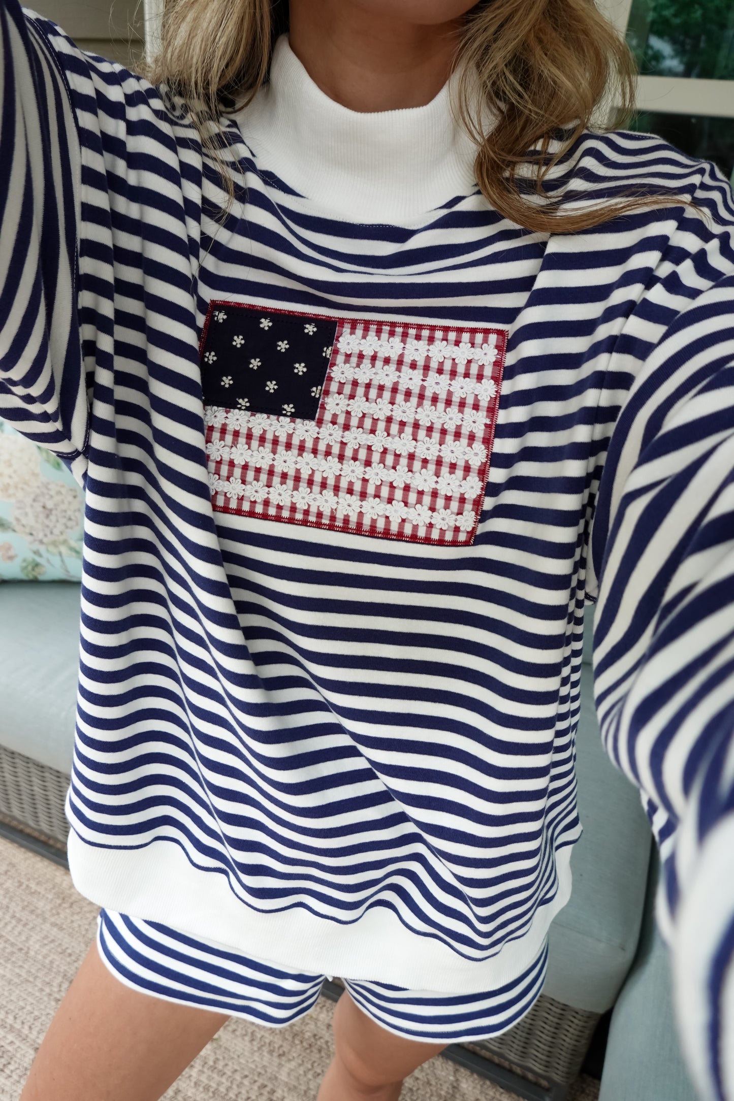 American Flag Striped Mock Neck Sweatshirt
