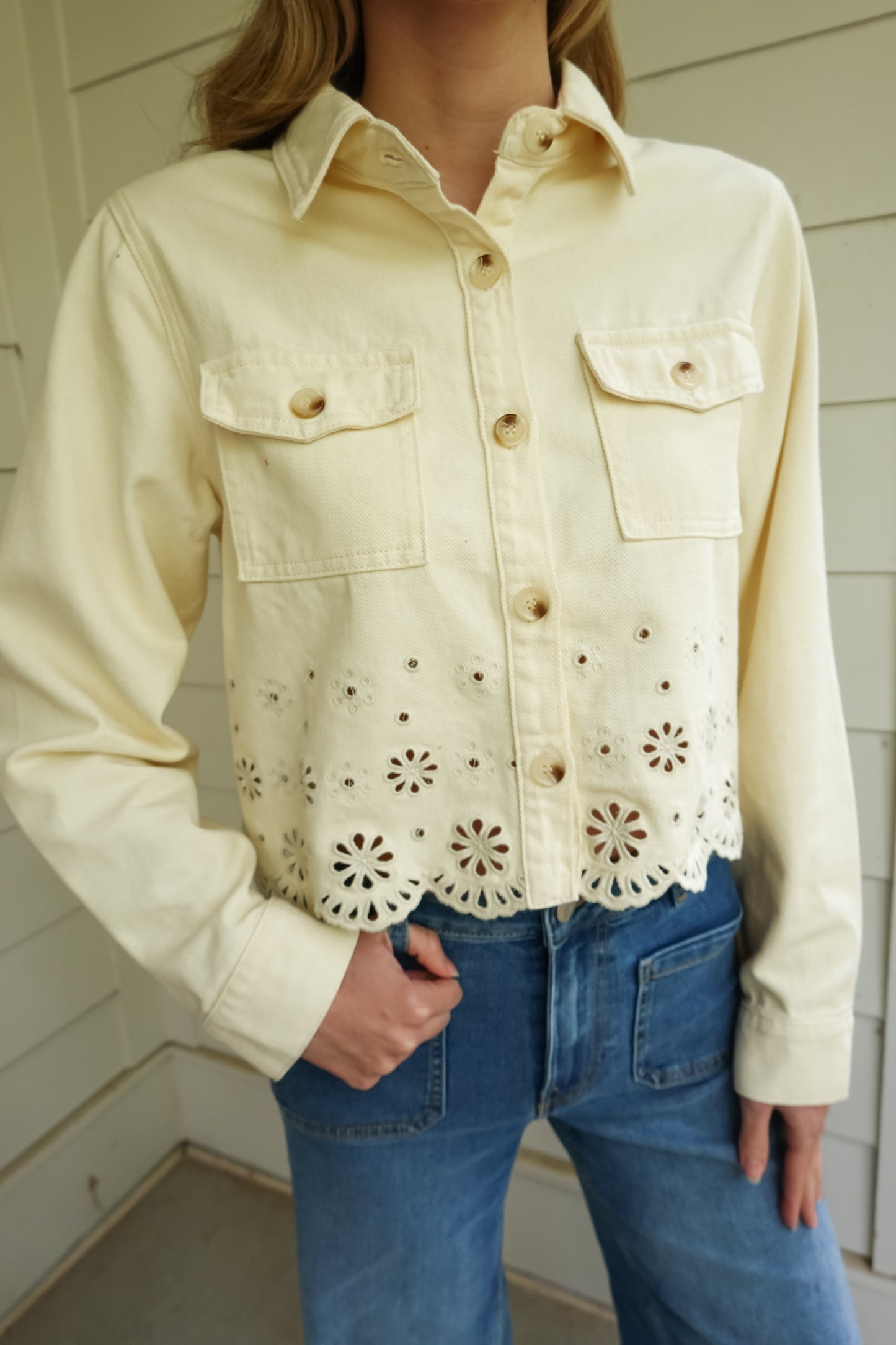 Eyelet Embroidered Denim Jacket
