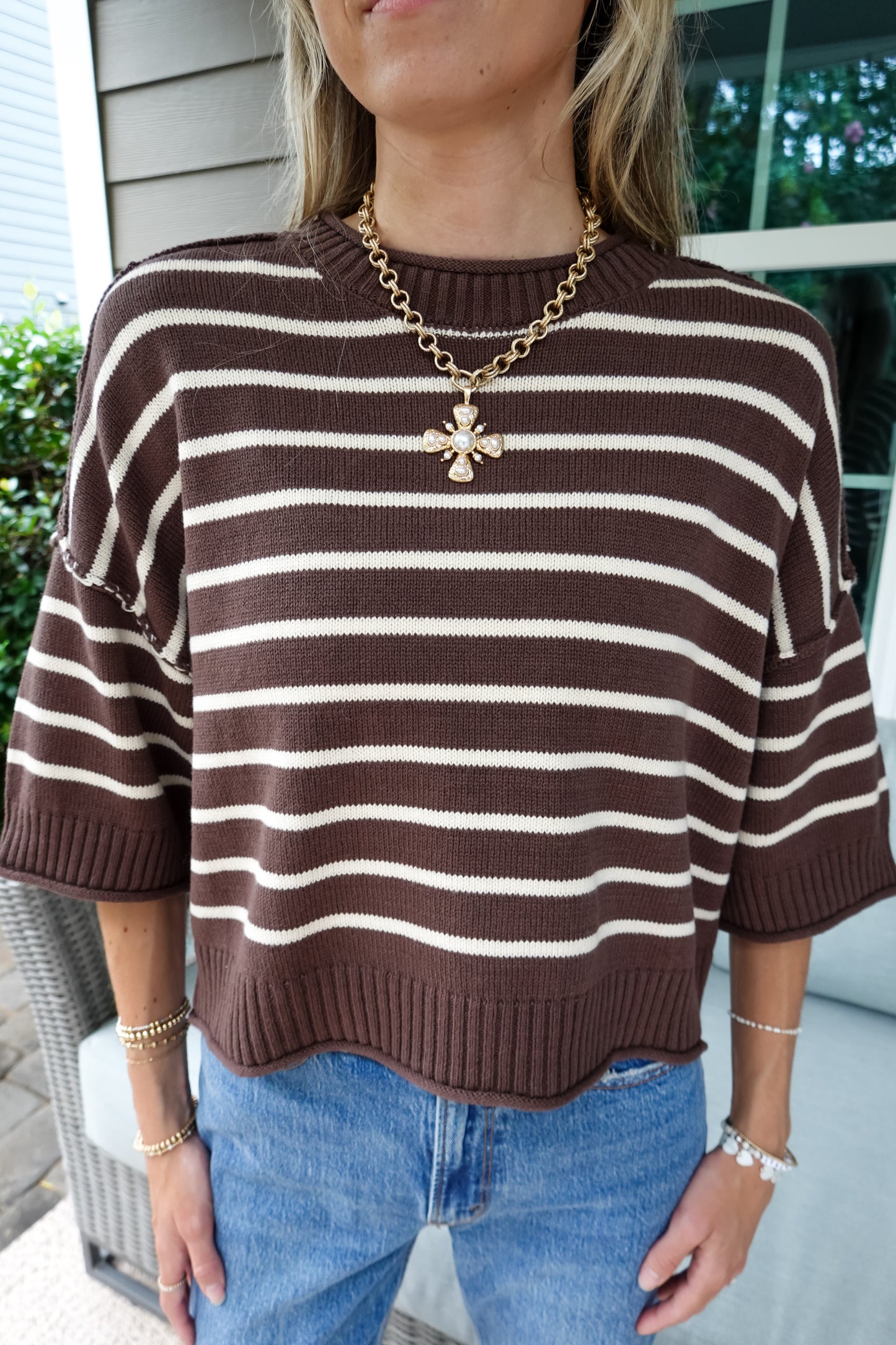 Scottie Striped Short Sleeve Sweater