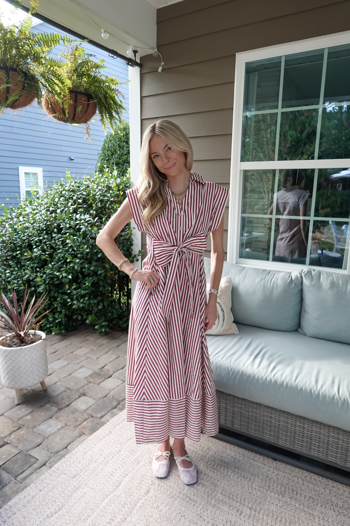 Sarah Maroon Striped Midi Dress