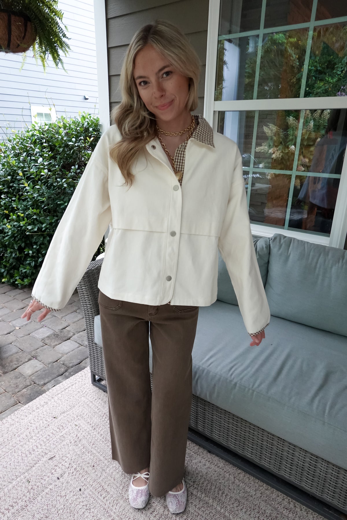 Gigi Gingham Trim Jacket Cream