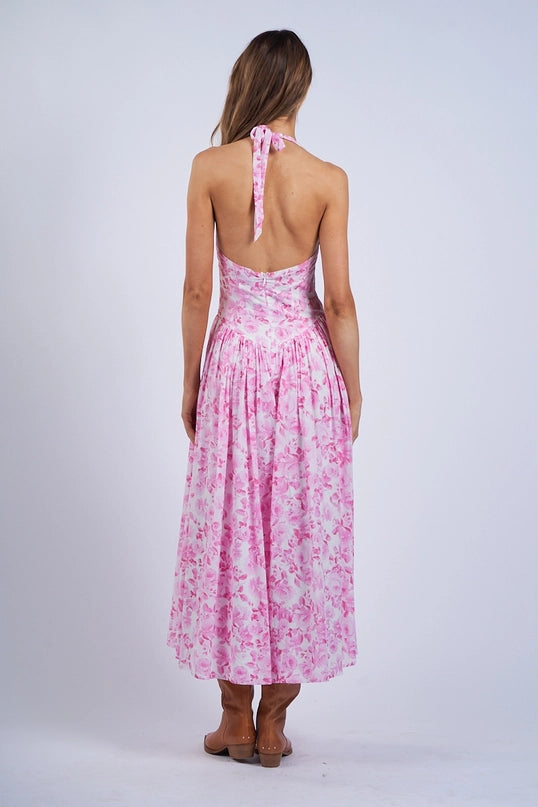 Fia Floral Print Halter Midi Dress