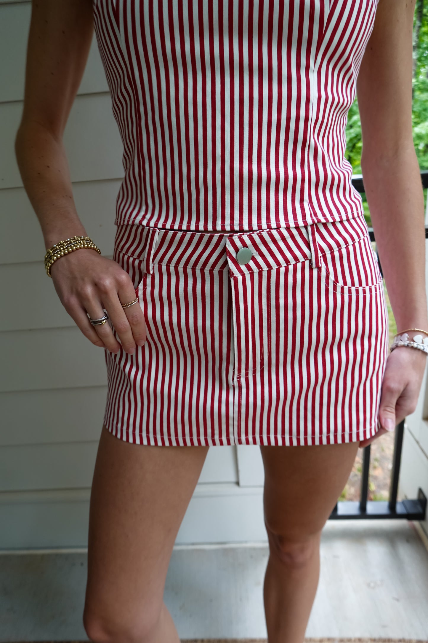 Selena Red Striped Skort
