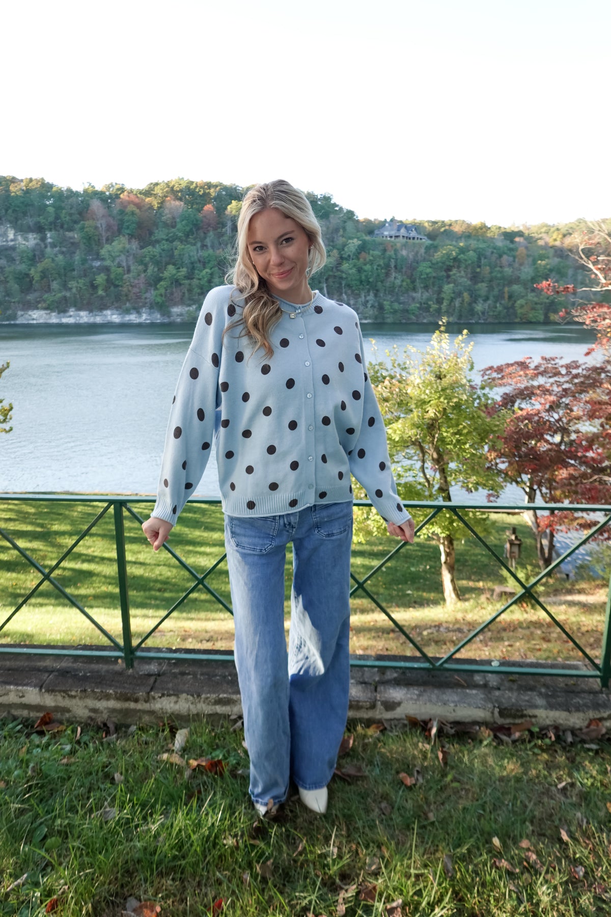 Jade Blue Polka Dot Cardigan